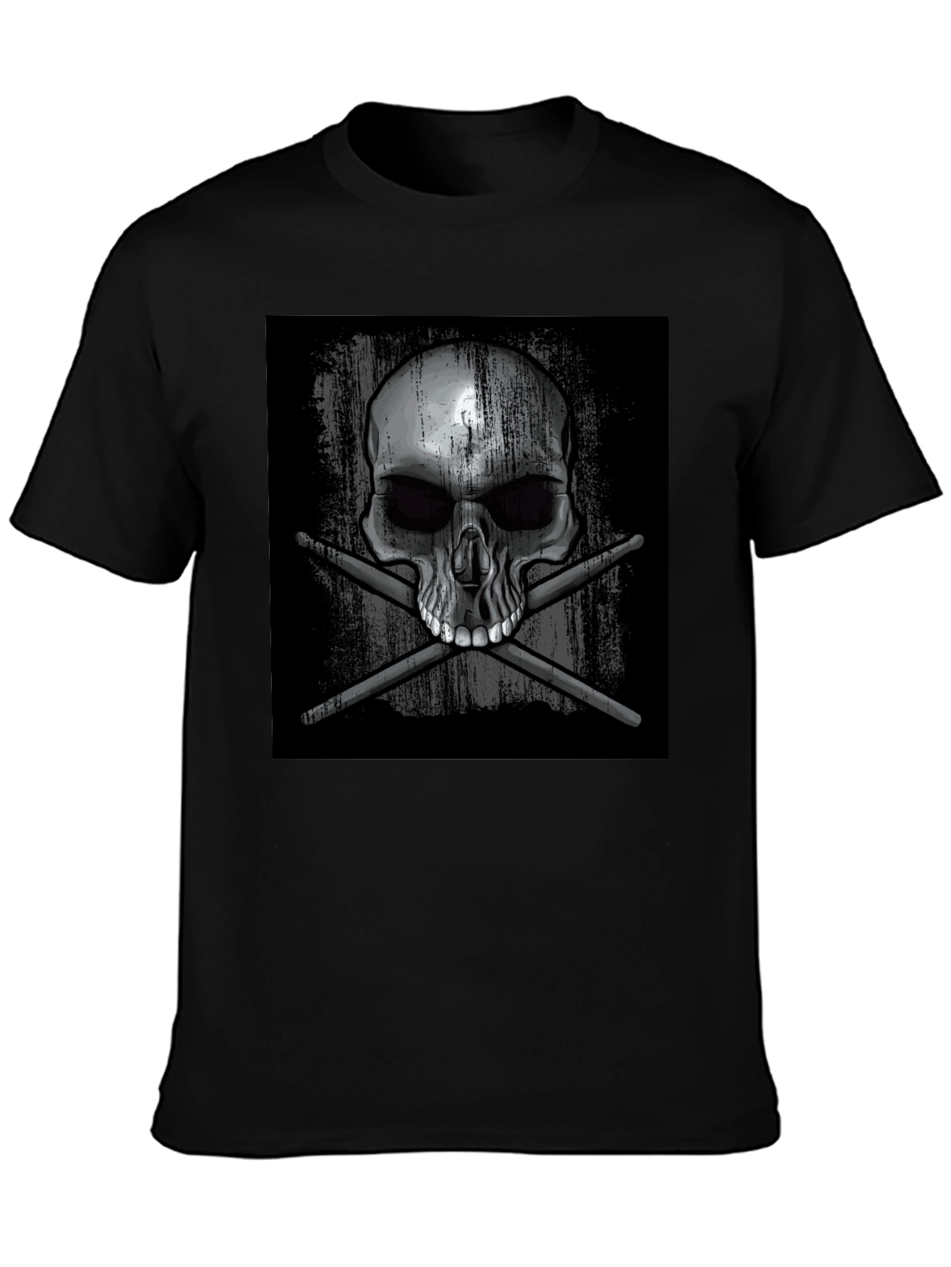 Skull & Drumsticks Graphic T-Shirt - Black