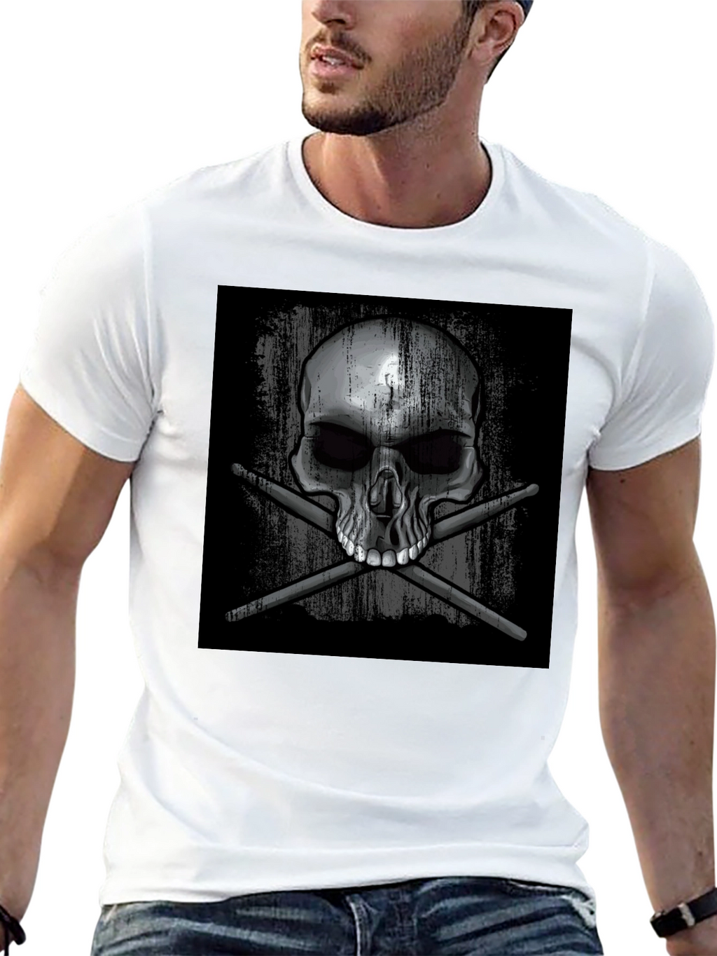 Skull & Drumsticks Graphic T-Shirt - Black