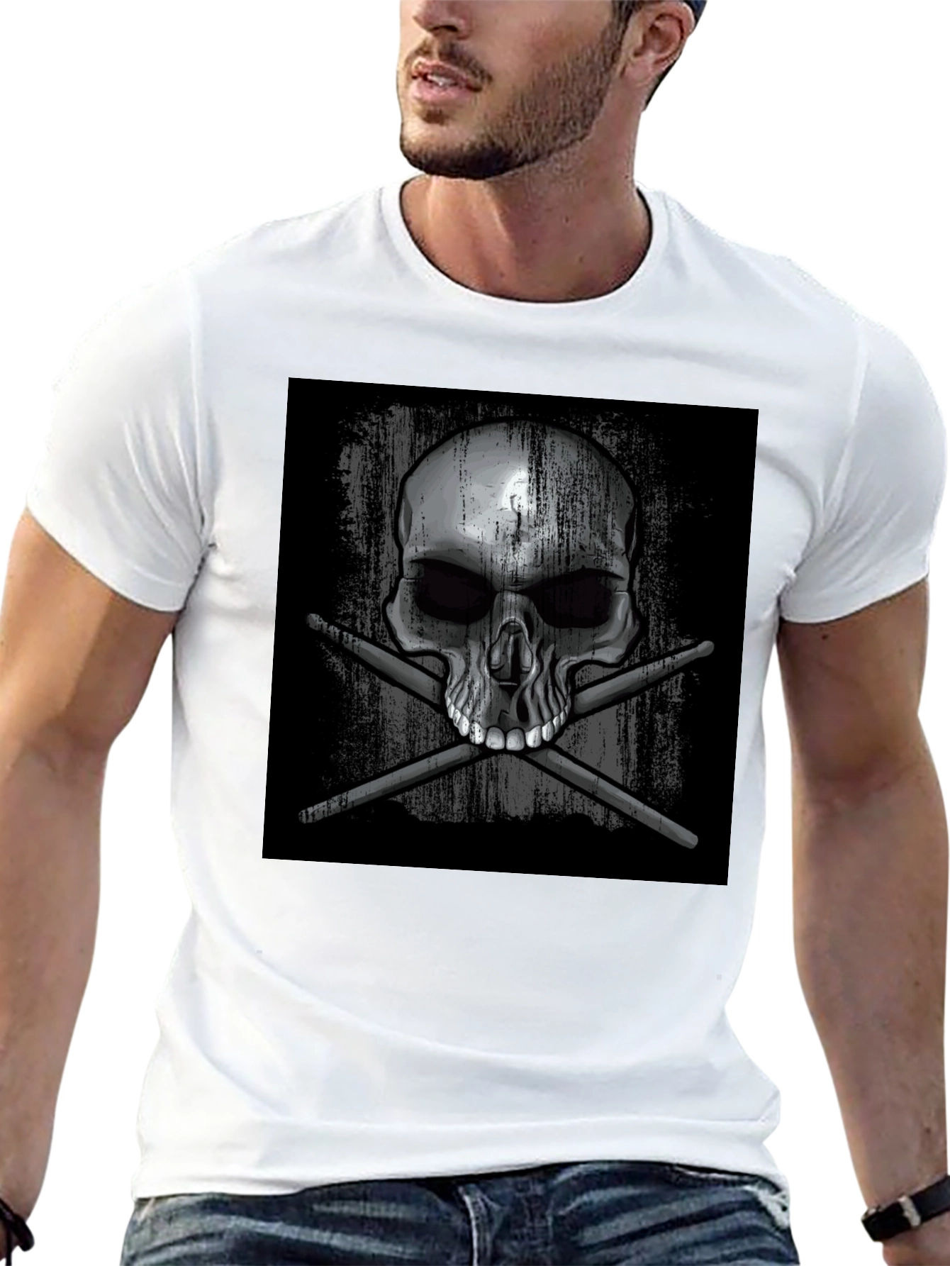 Skull & Drumsticks Graphic T-Shirt - Black