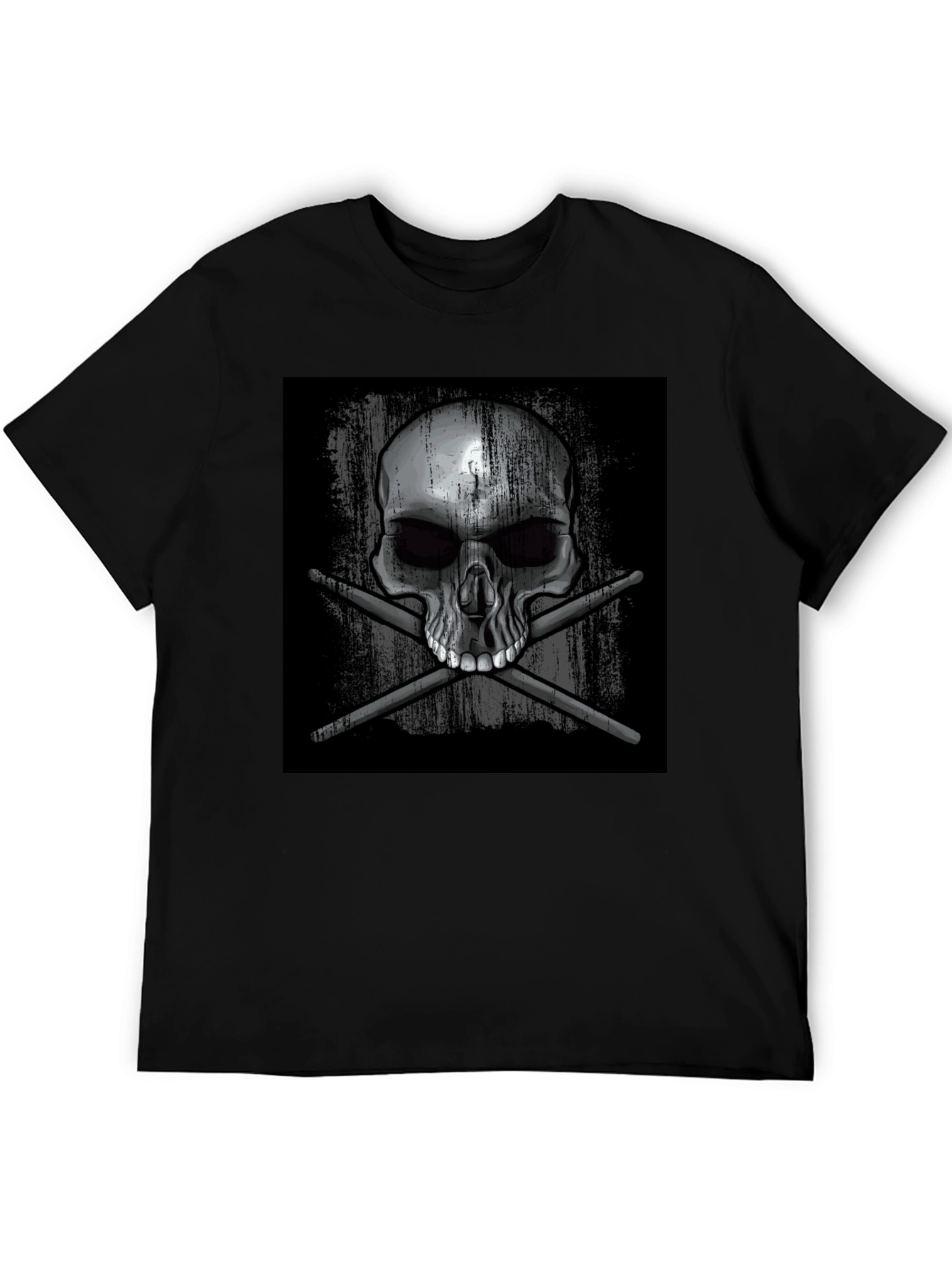 Skull & Drumsticks Graphic T-Shirt - Black