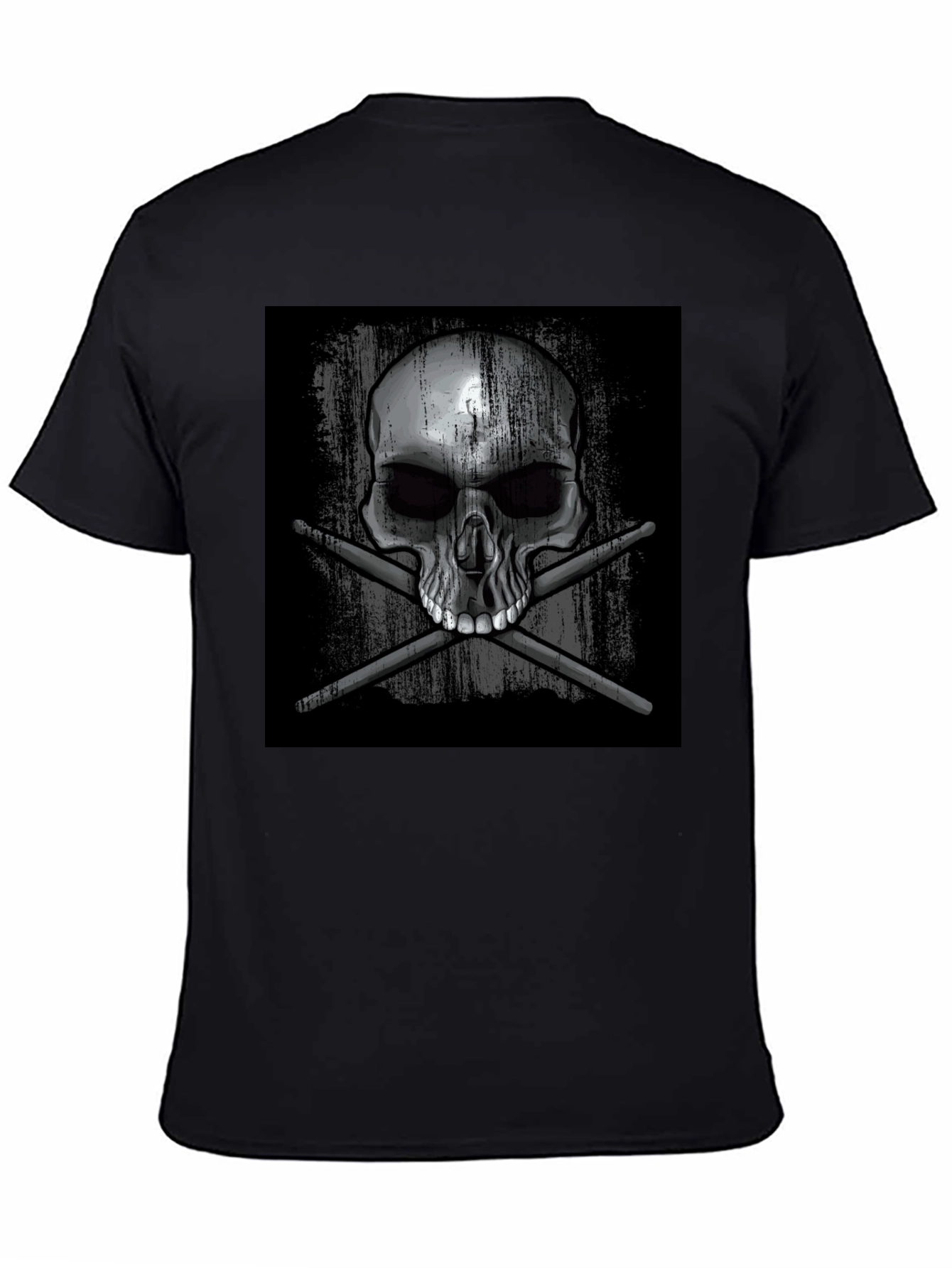 Skull & Drumsticks Graphic T-Shirt - Black