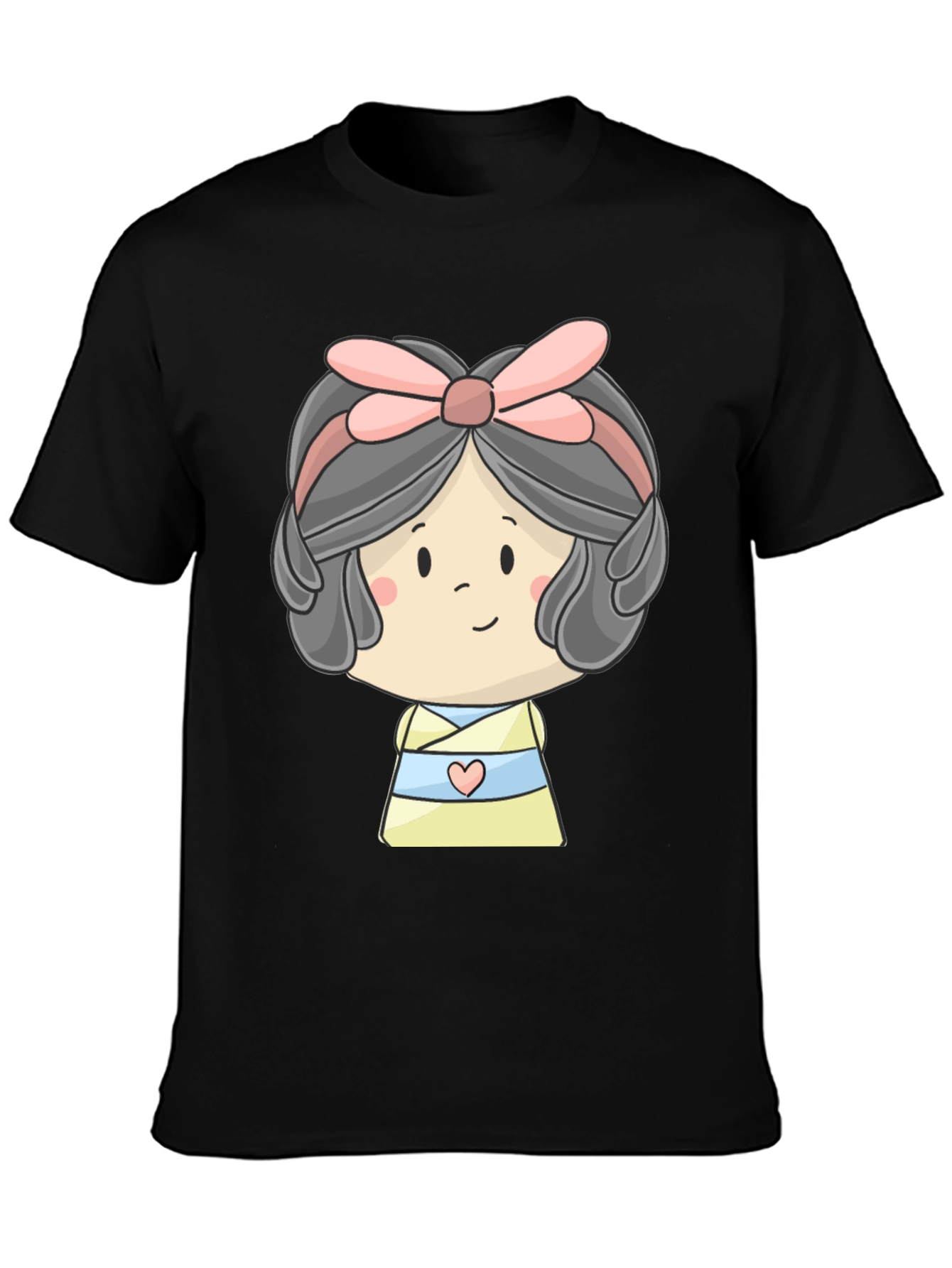 Cute Cartoon Girl Graphic Black T-Shirt