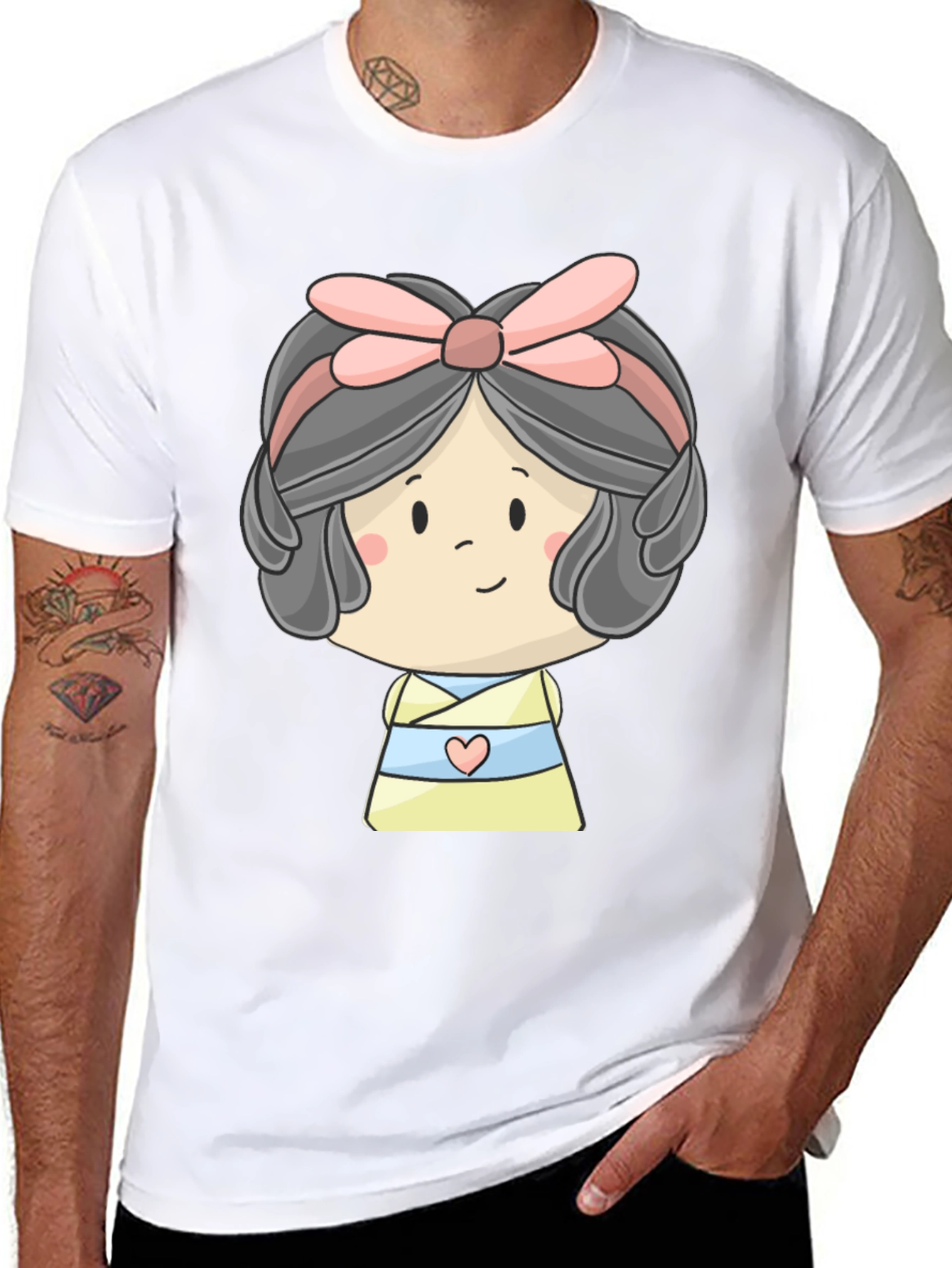 Cute Cartoon Girl Graphic Black T-Shirt