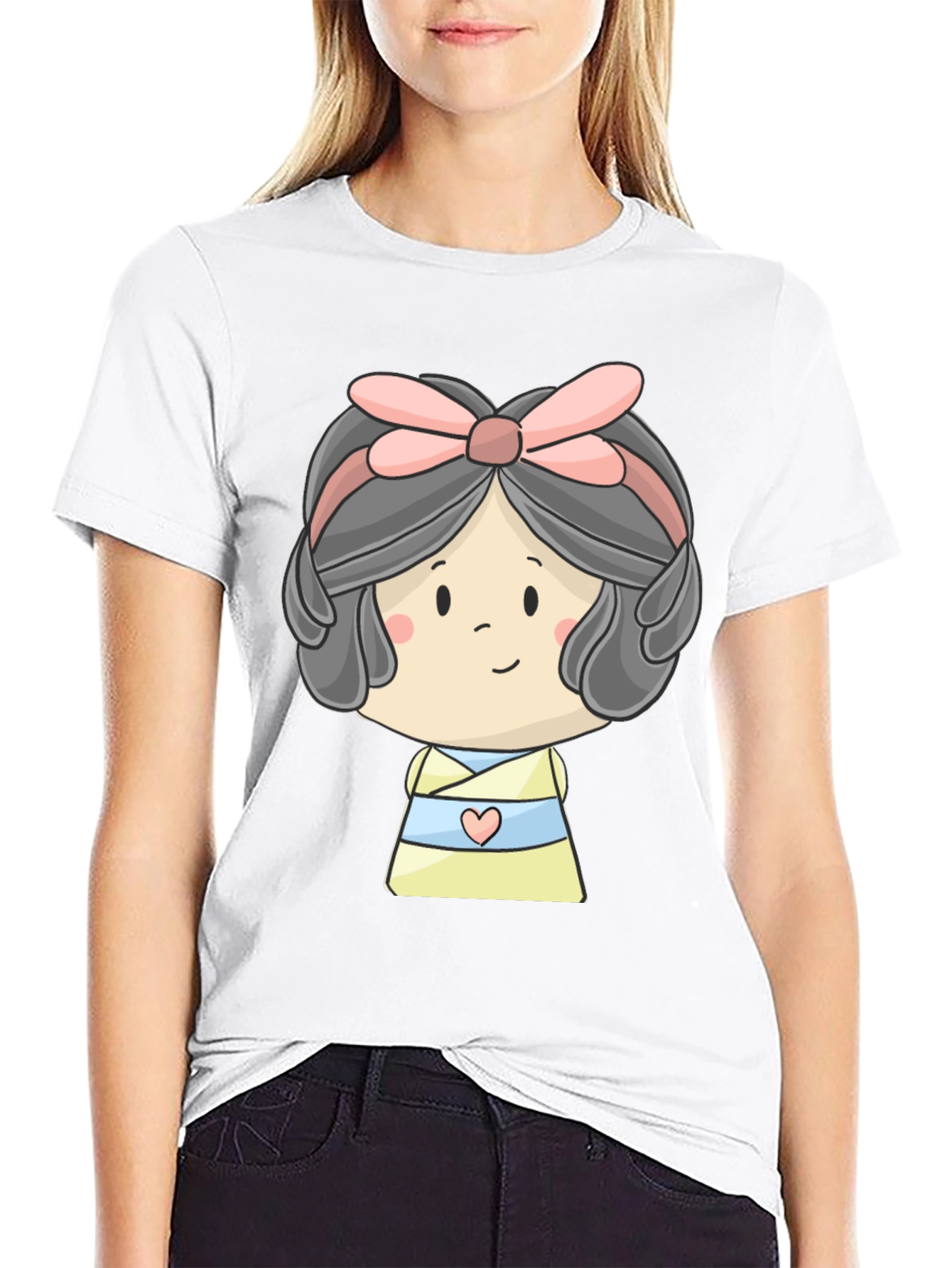 Cute Cartoon Girl Graphic Black T-Shirt