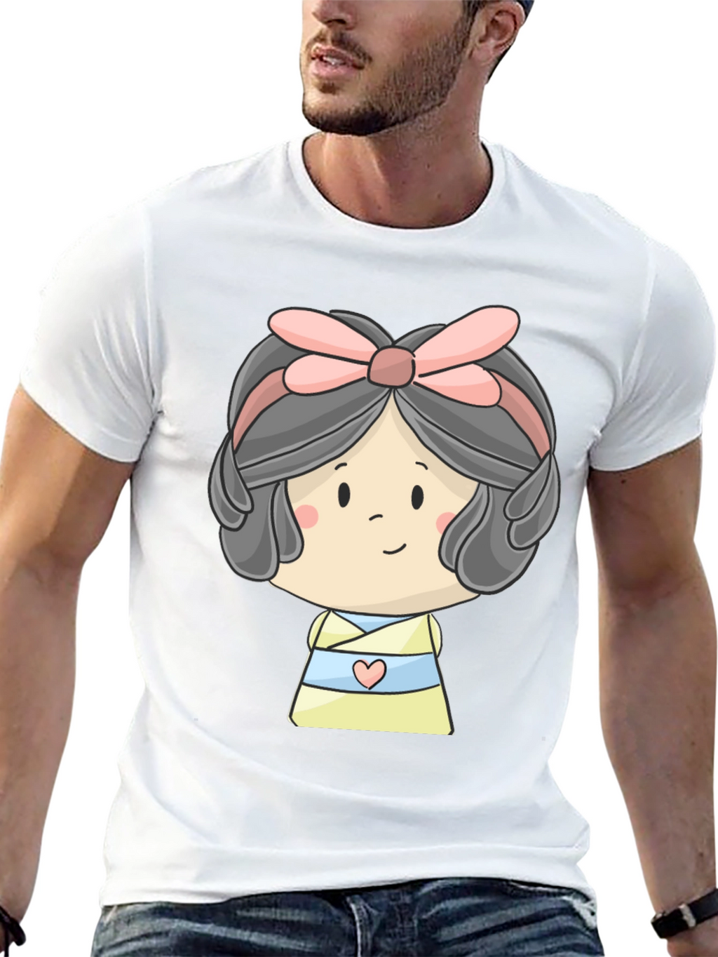 Cute Cartoon Girl Graphic Black T-Shirt