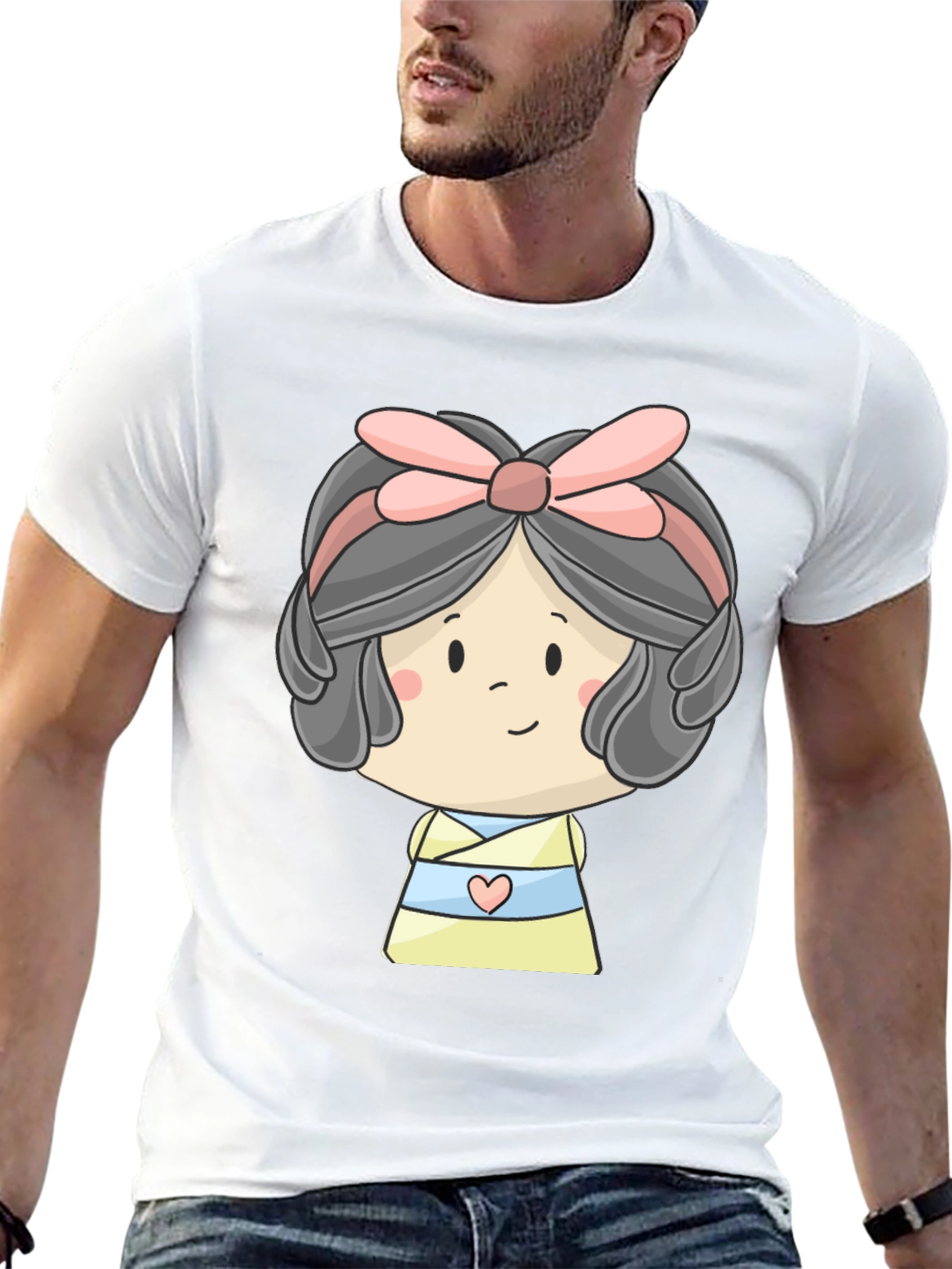 Cute Cartoon Girl Graphic Black T-Shirt