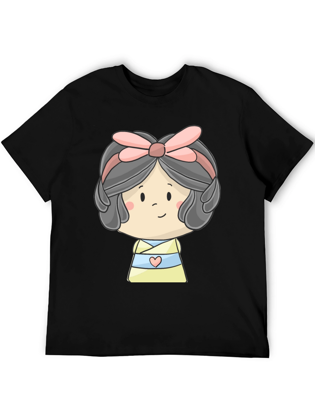 Cute Cartoon Girl Graphic Black T-Shirt