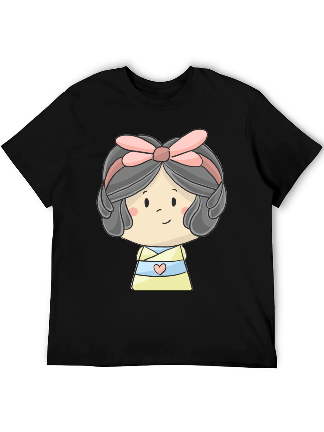 Cute Cartoon Girl Graphic Black T-Shirt