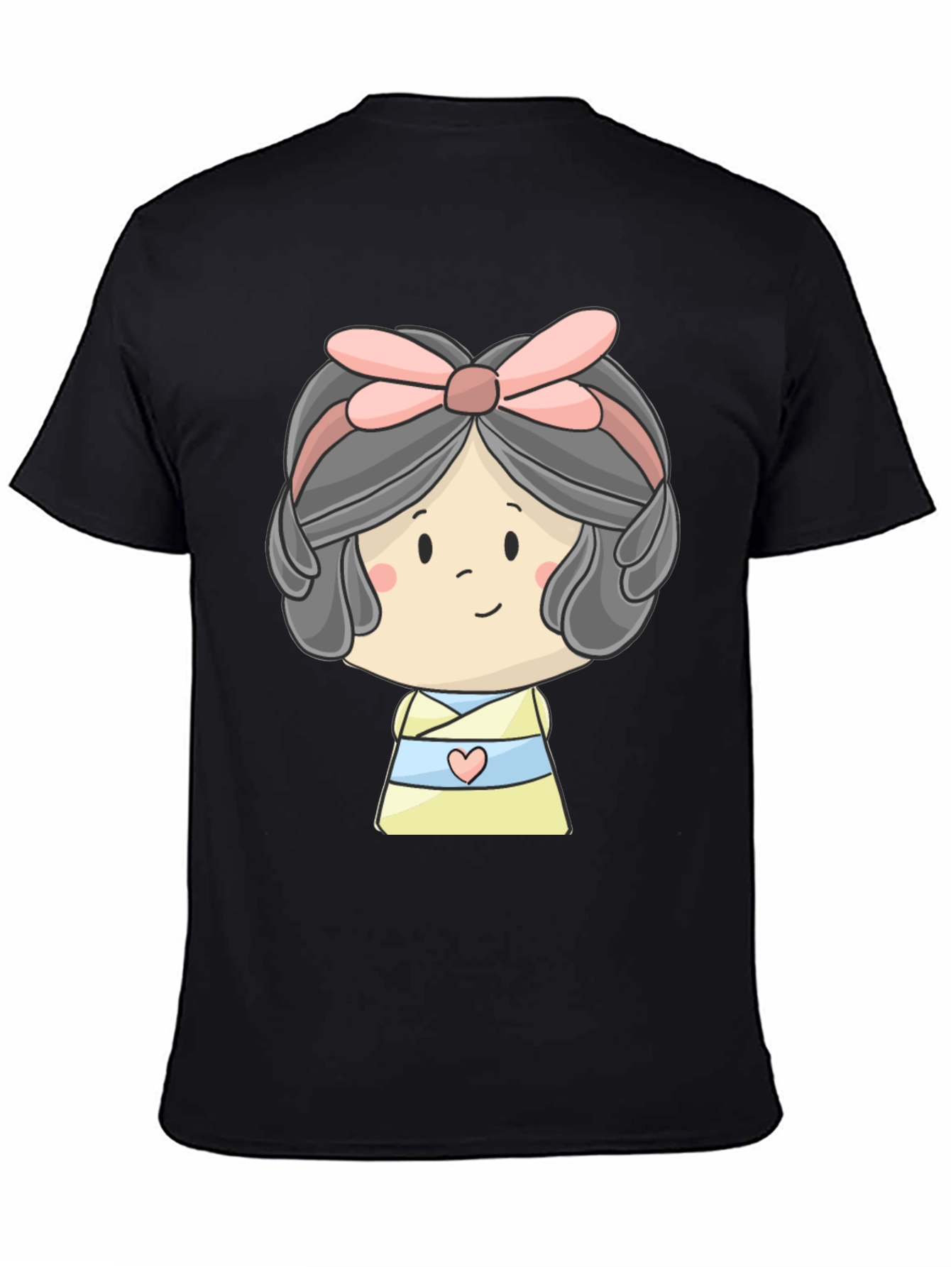 Cute Cartoon Girl Graphic Black T-Shirt