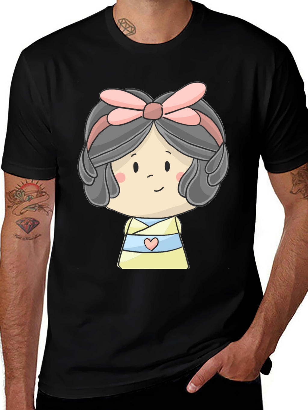 Cute Cartoon Girl Graphic Black T-Shirt
