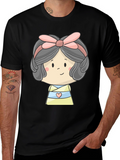 Cute Cartoon Girl Graphic Black T-Shirt