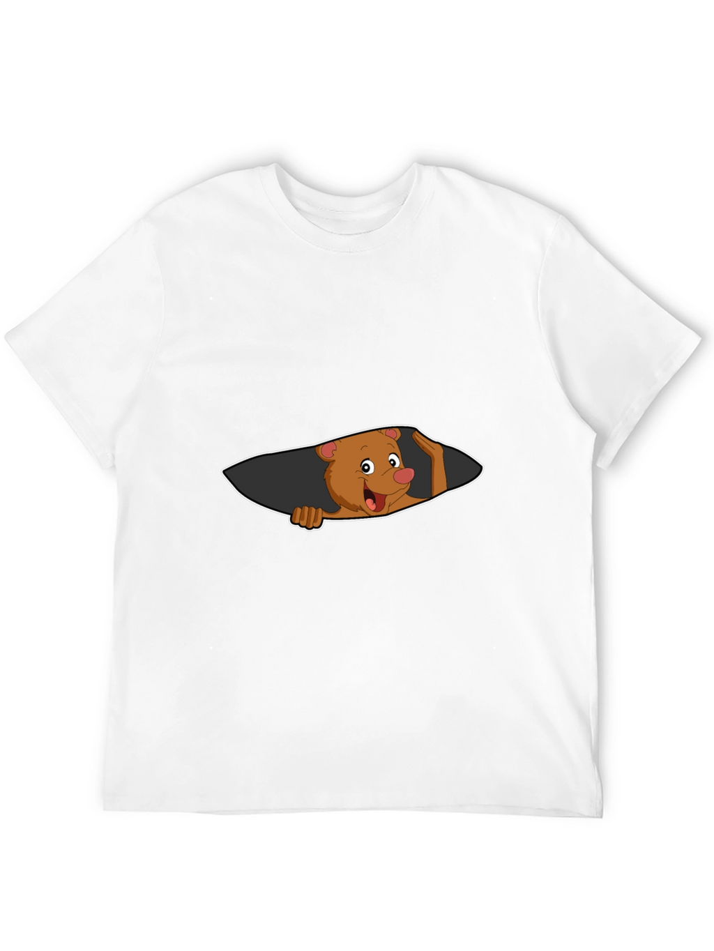 Cartoon Bear Peeking Mens Black T-Shirt