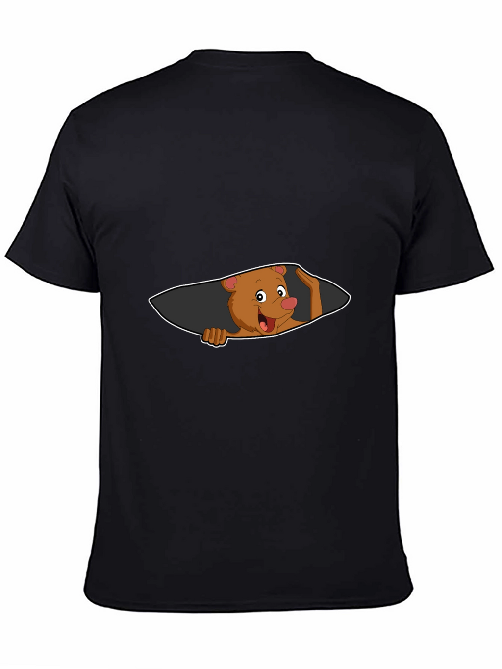 Cartoon Bear Peeking Mens Black T-Shirt