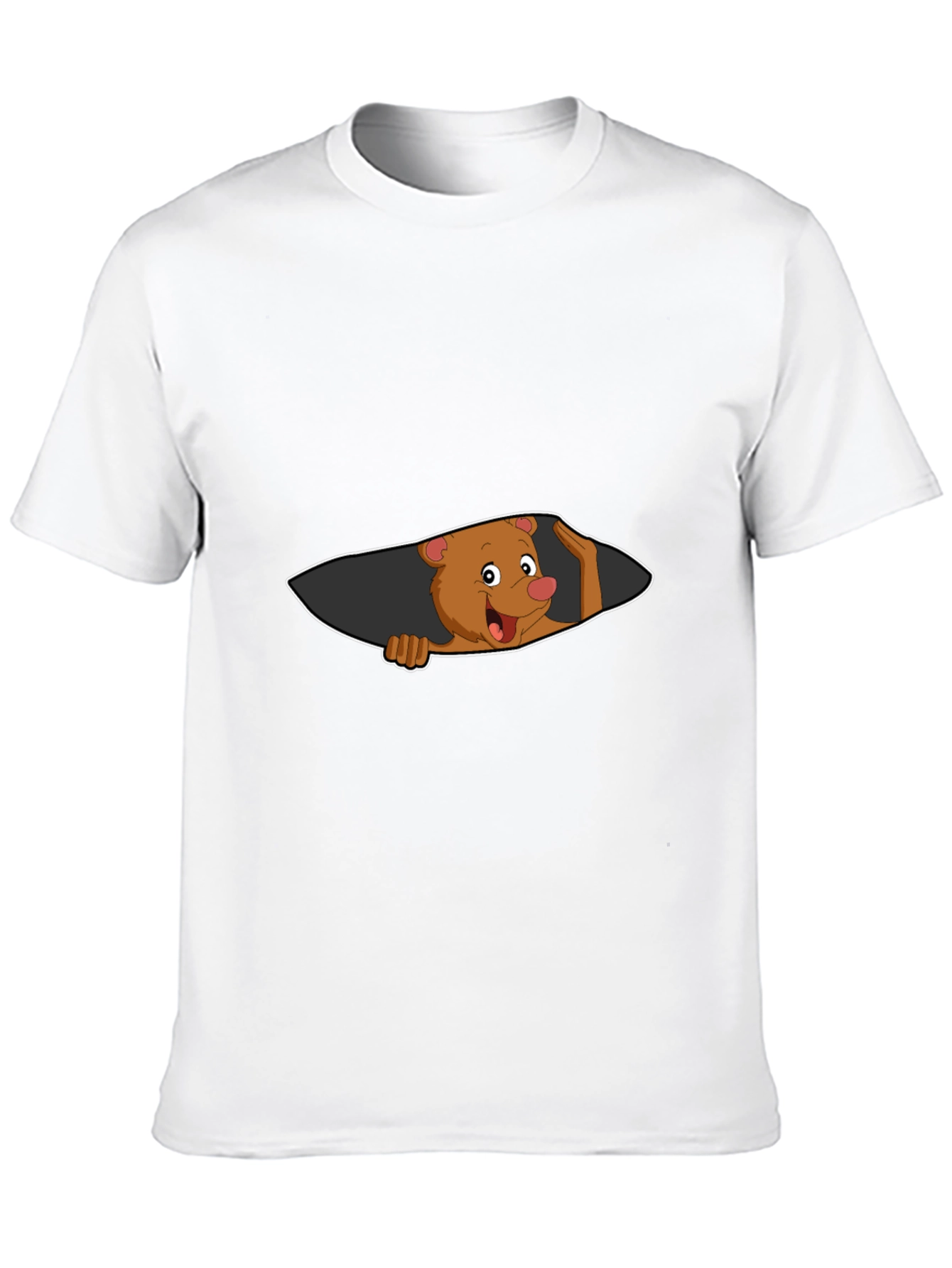 Cartoon Bear Peeking Mens Black T-Shirt