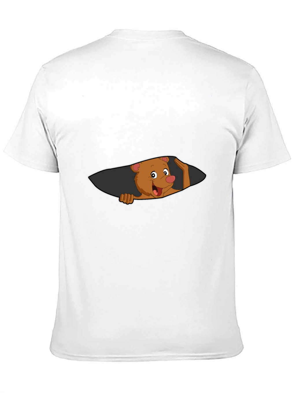 Cartoon Bear Peeking Mens Black T-Shirt