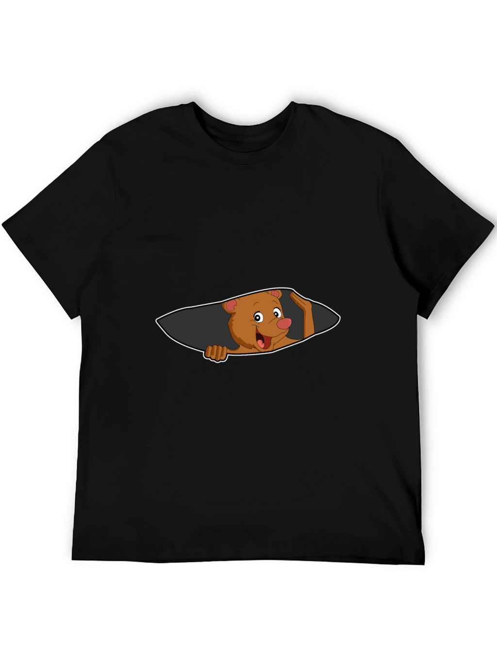 Cartoon Bear Peeking Mens Black T-Shirt