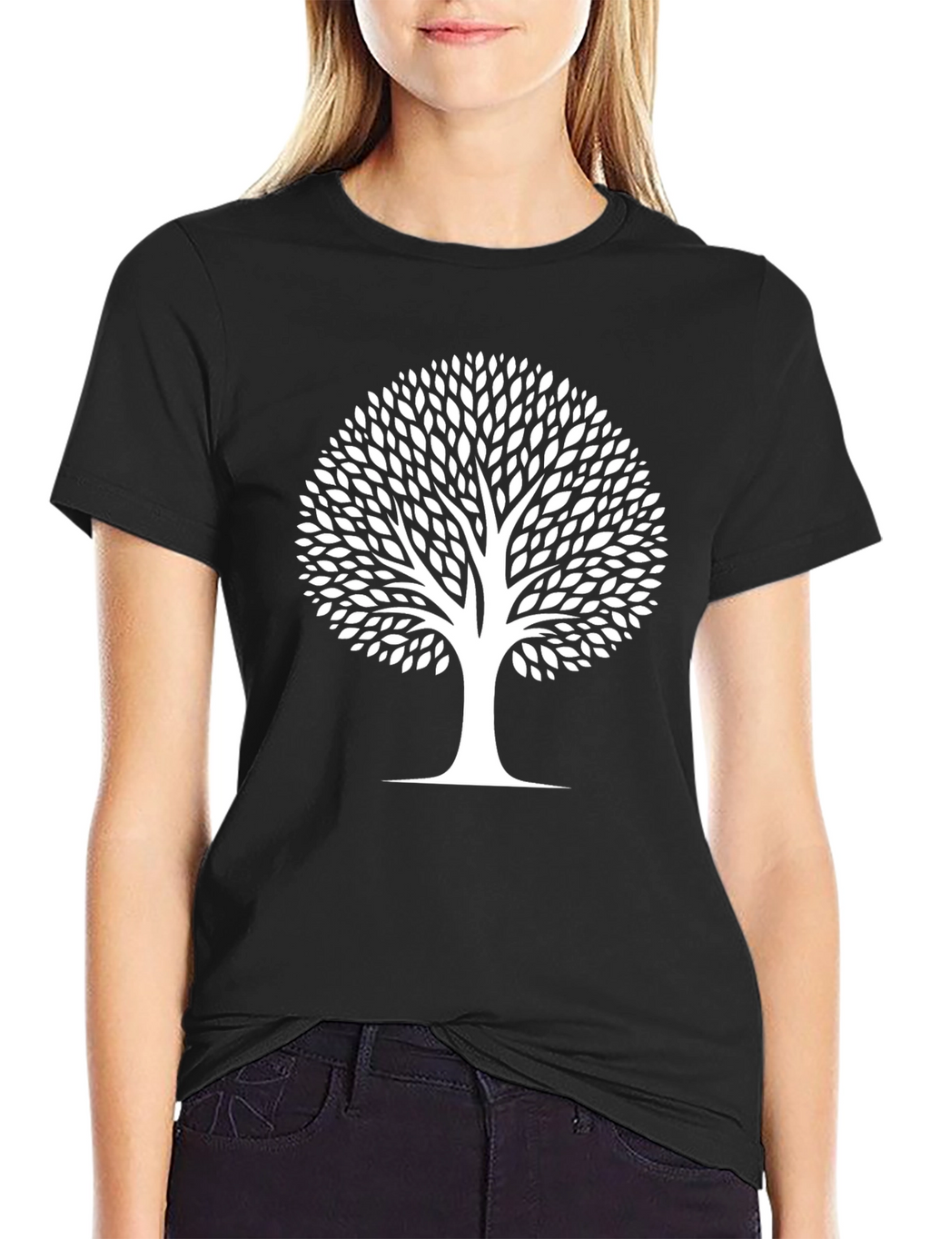 Black T-Shirt with White Tree Graphic