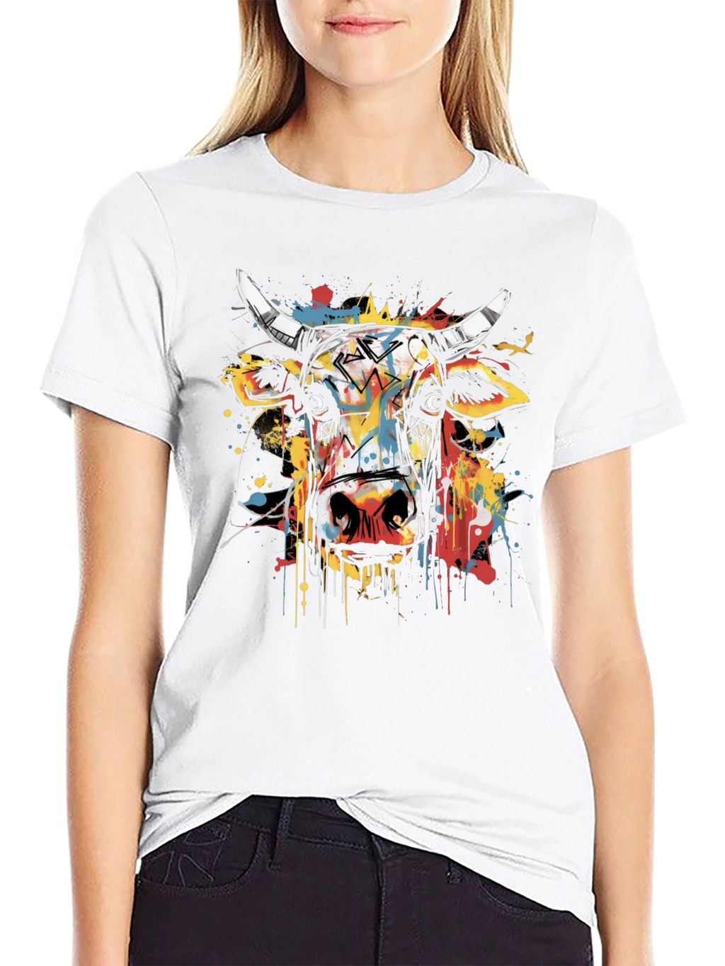 Abstract Cow Graphic Tee - Mens Black T-Shirt