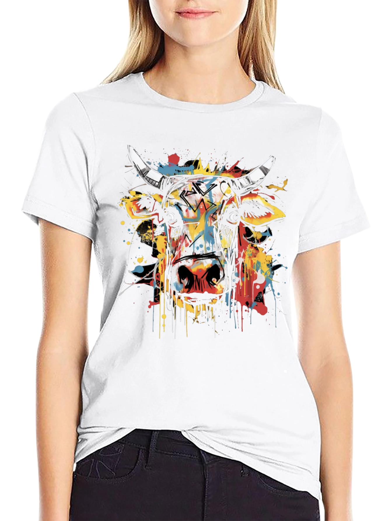 Abstract Cow Graphic Tee - Mens Black T-Shirt