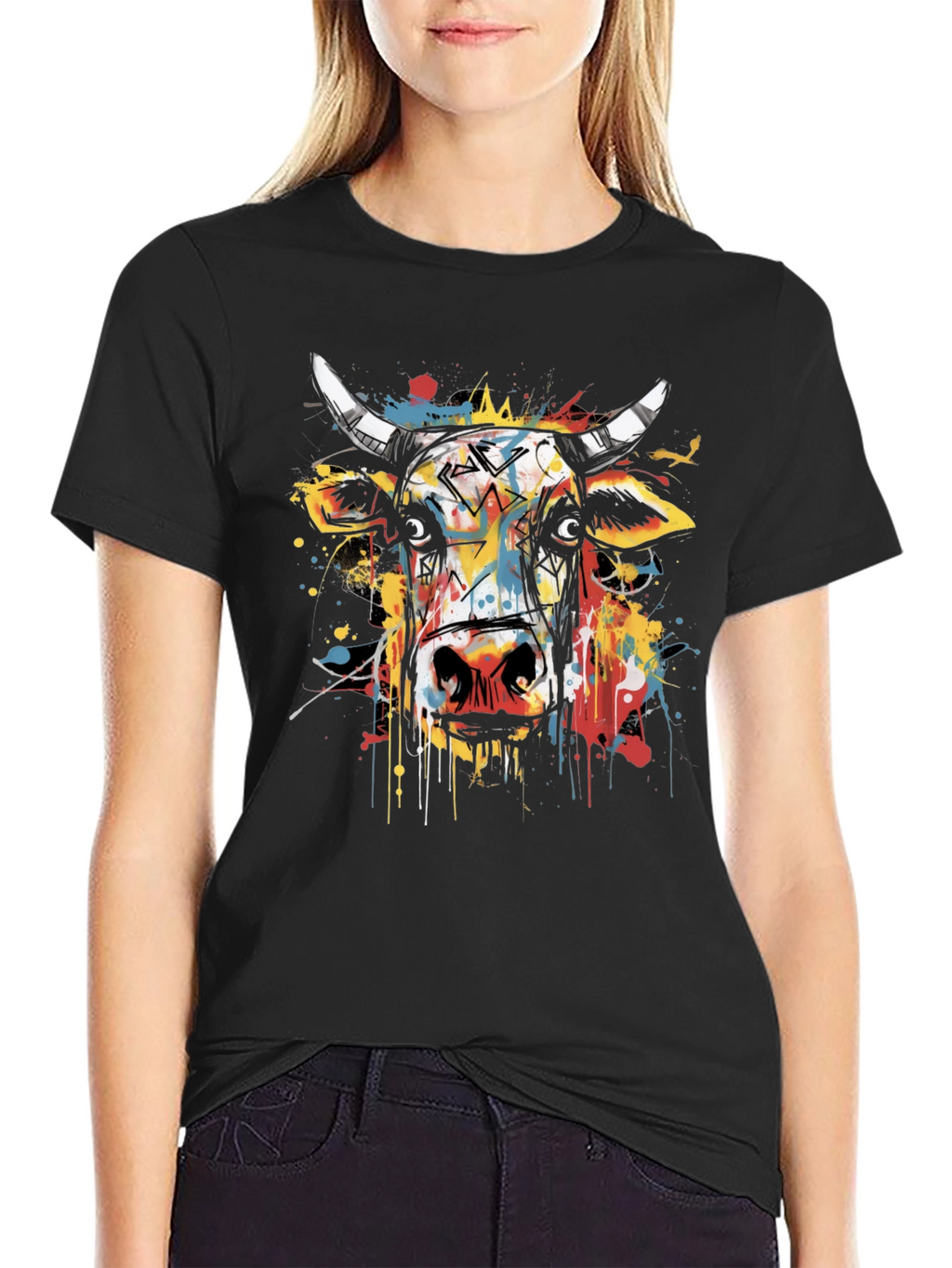 Abstract Cow Graphic Tee - Mens Black T-Shirt