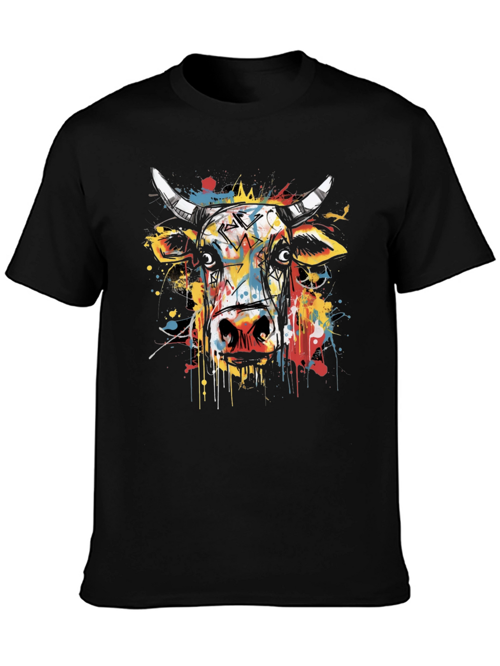Abstract Cow Graphic Tee - Mens Black T-Shirt