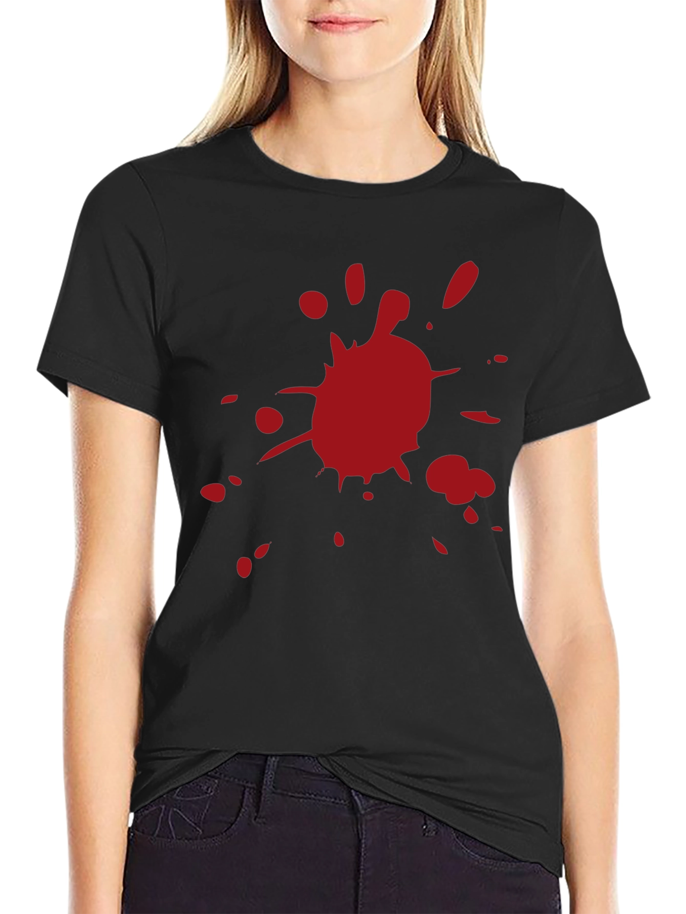 Red Splatter Graphic Black T-Shirt