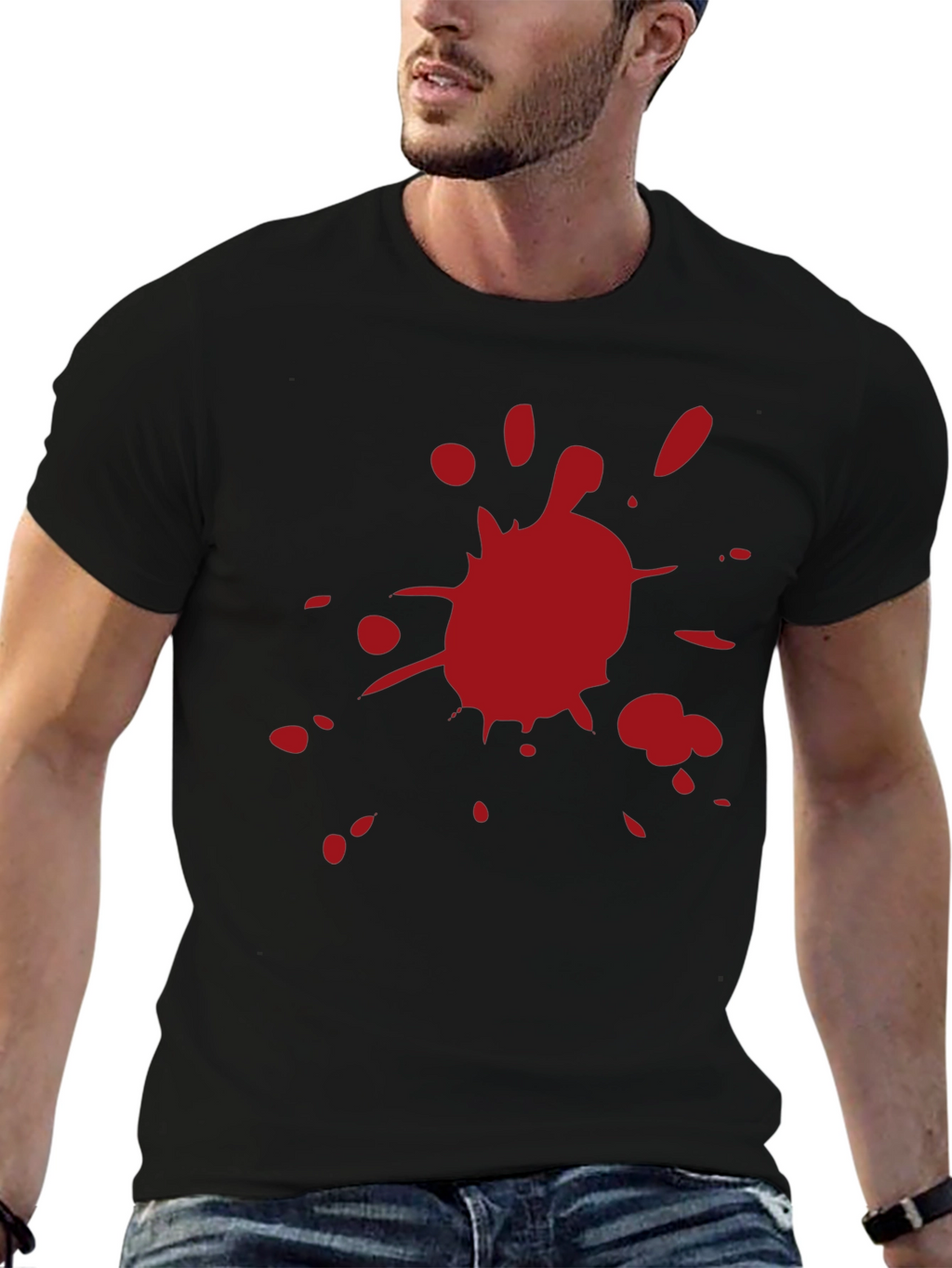 Red Splatter Graphic Black T-Shirt