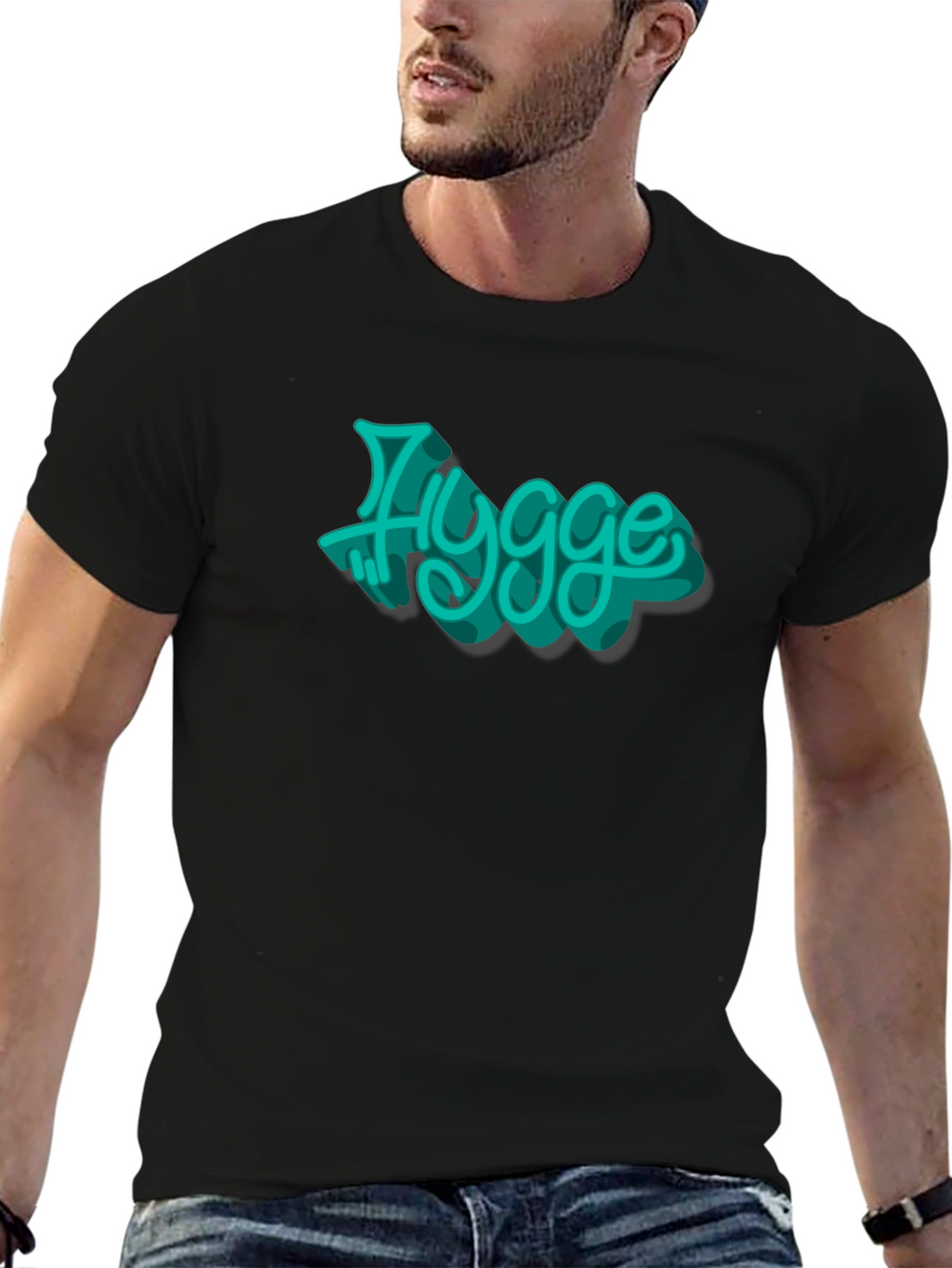 Mens Black T-Shirt with Hygge Graphic