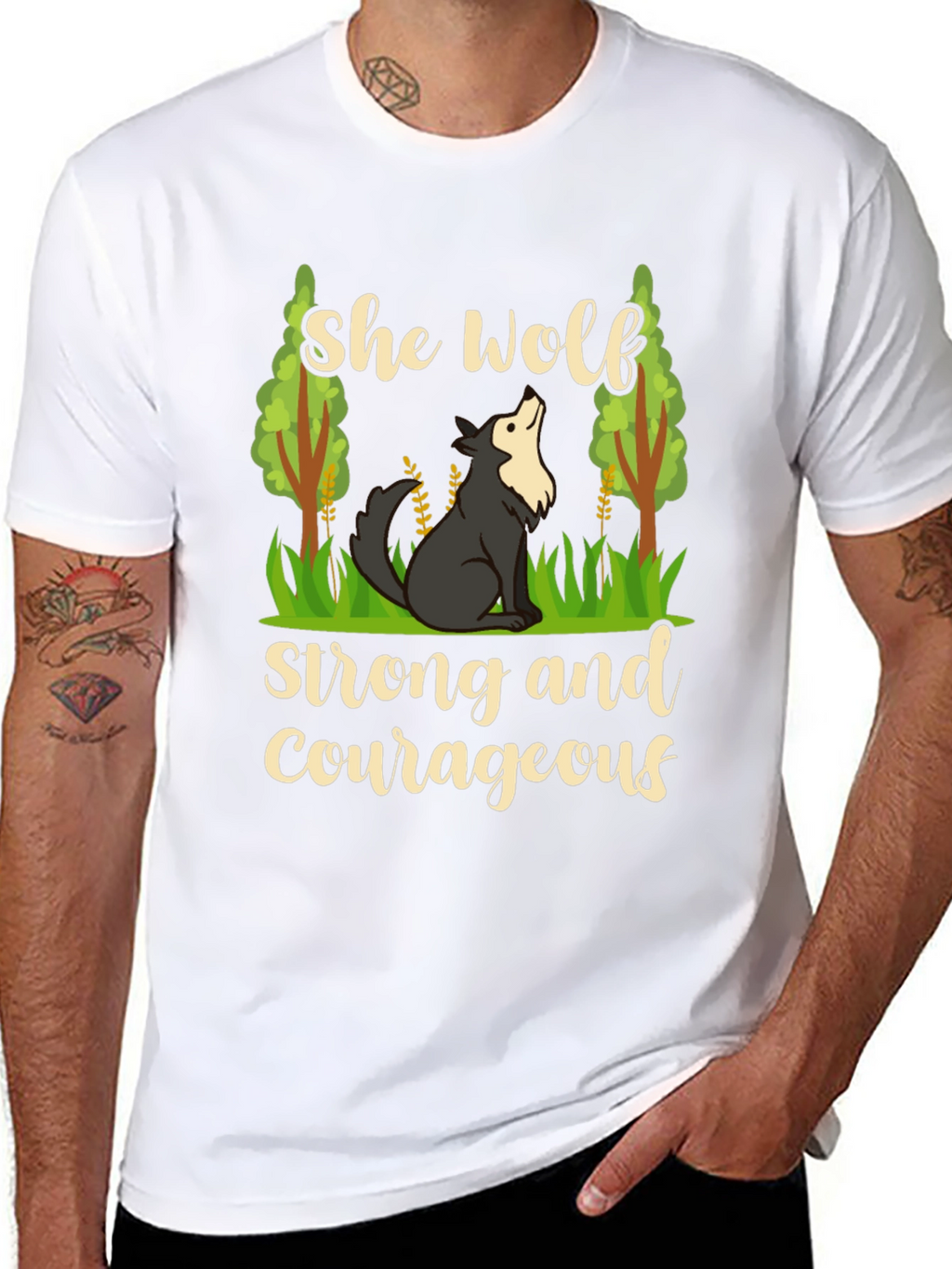 She Wolf Strong and Courageous Black T-Shirt