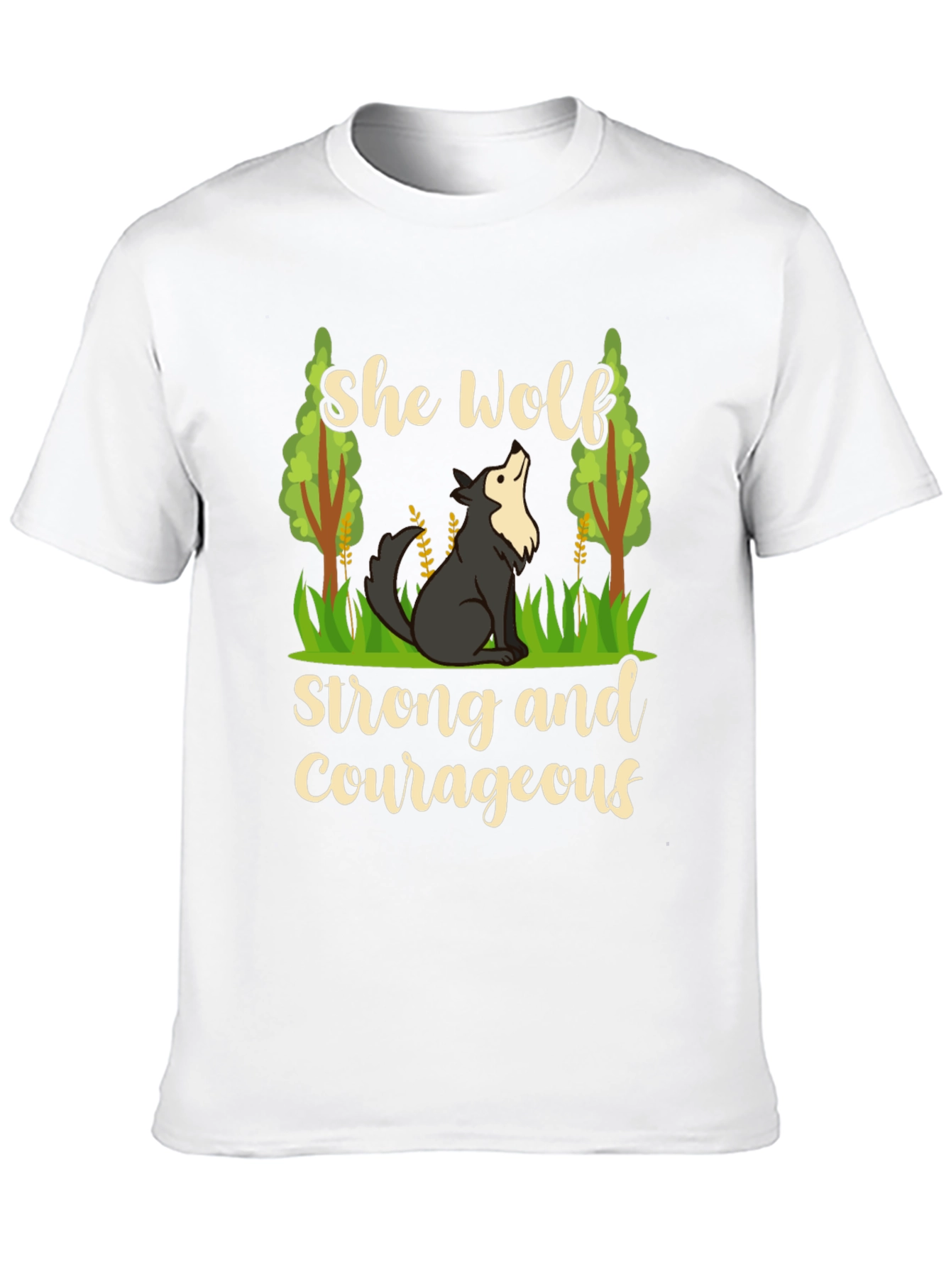 She Wolf Strong and Courageous Black T-Shirt