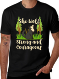She Wolf Strong and Courageous Black T-Shirt
