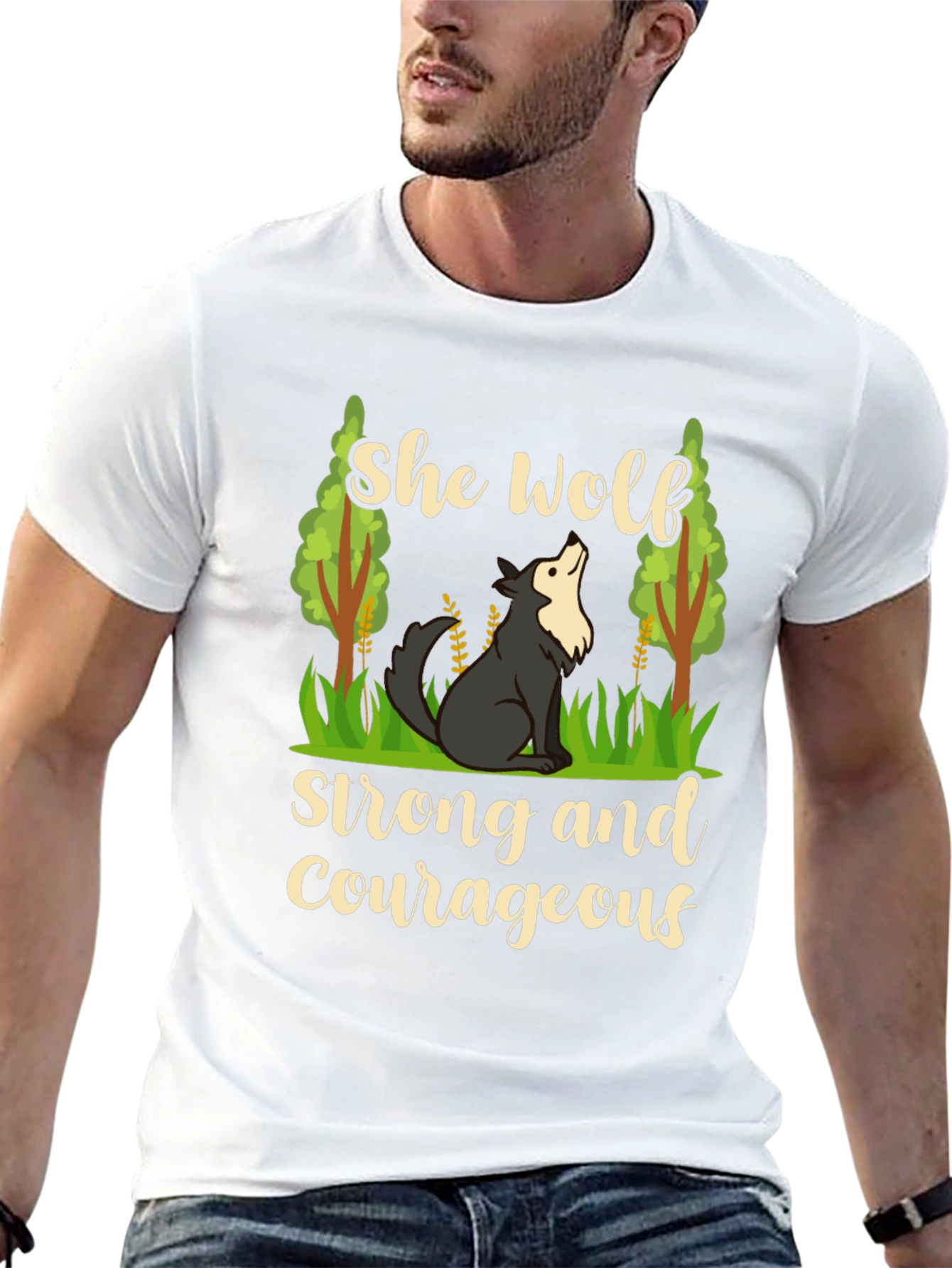 She Wolf Strong and Courageous Black T-Shirt