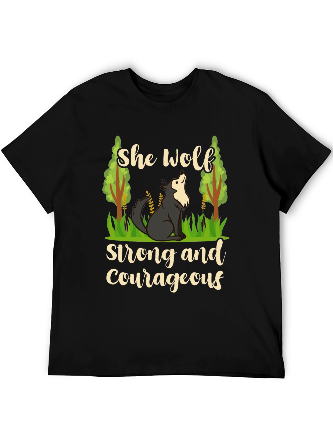 She Wolf Strong and Courageous Black T-Shirt