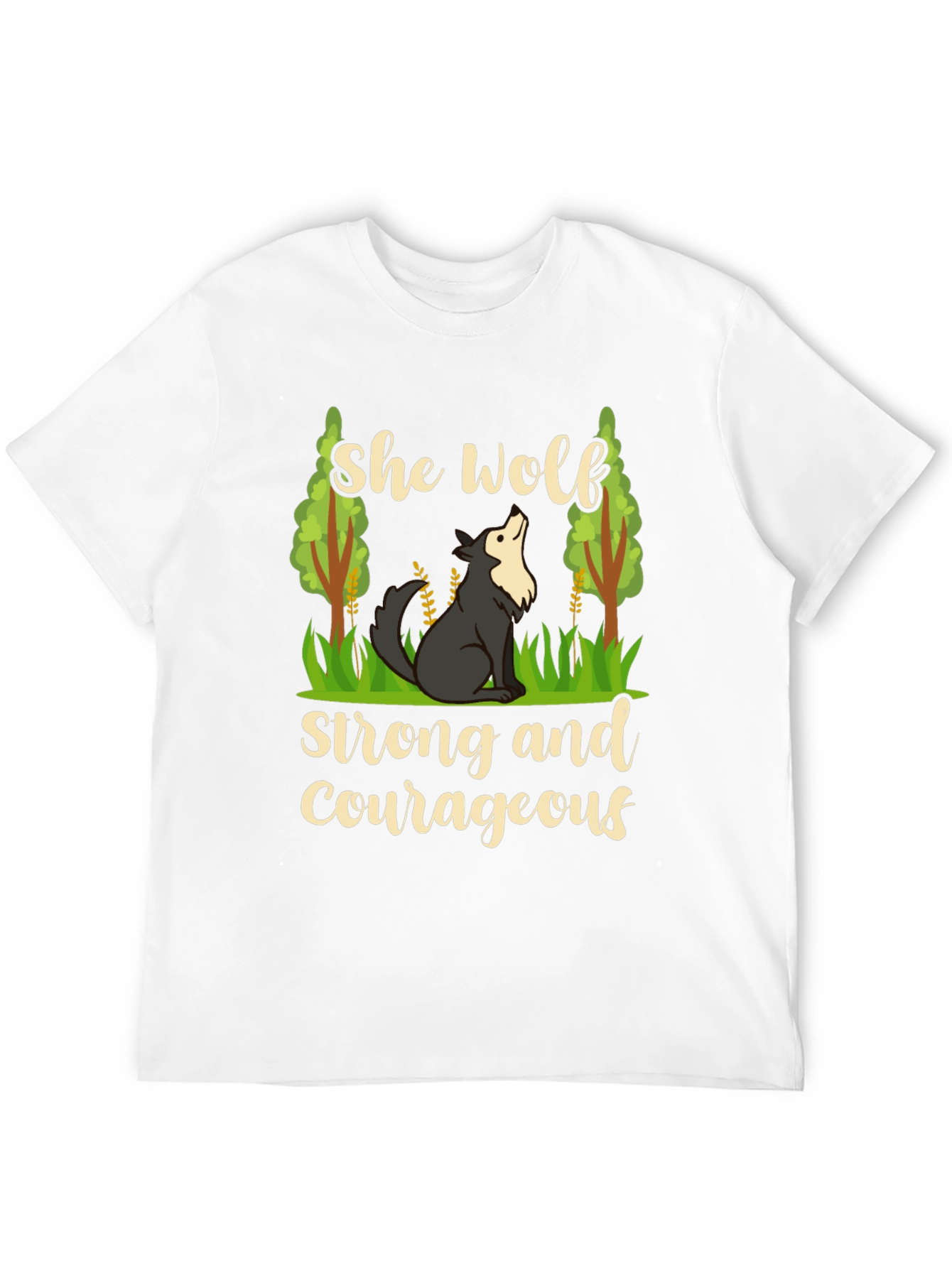She Wolf Strong and Courageous Black T-Shirt