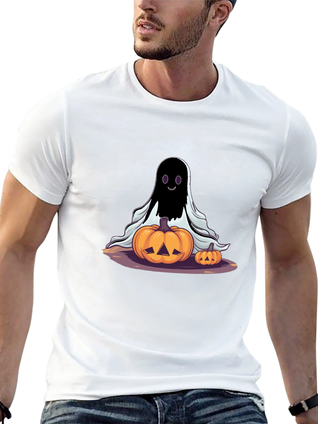 Spooky Ghost & Pumpkins Halloween T-Shirt