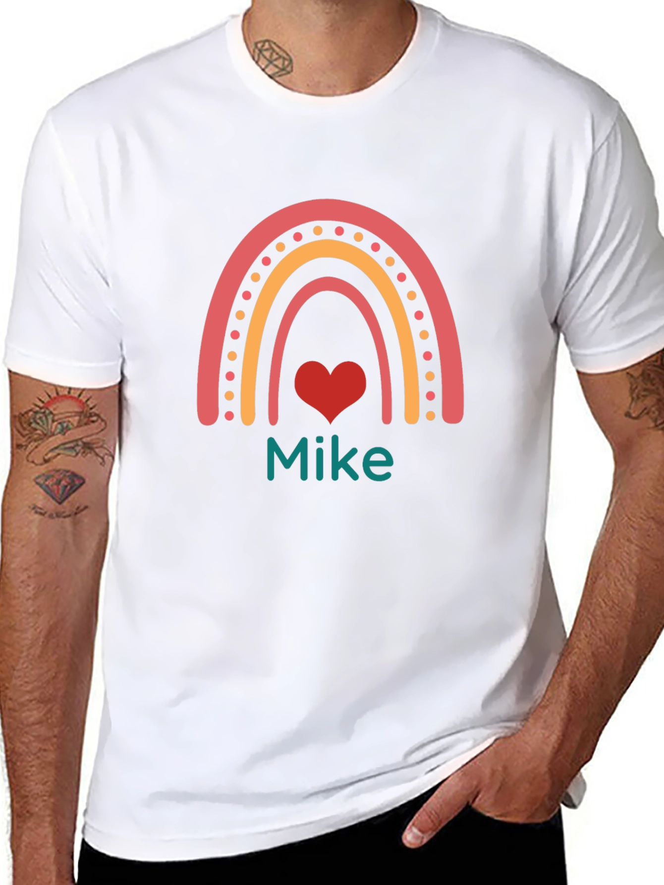 Personalized Rainbow Heart Graphic T-Shirt