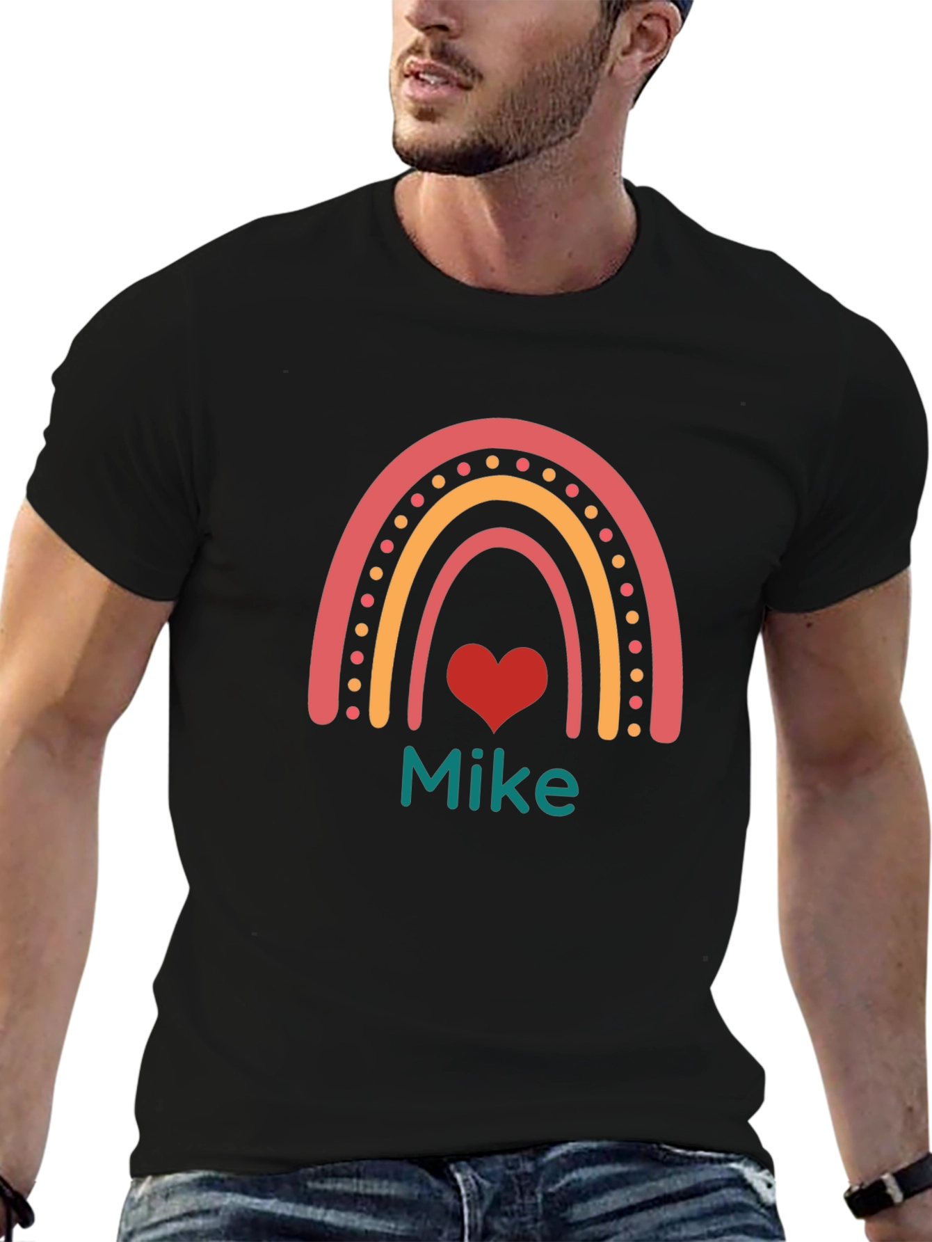 Personalized Rainbow Heart Graphic T-Shirt