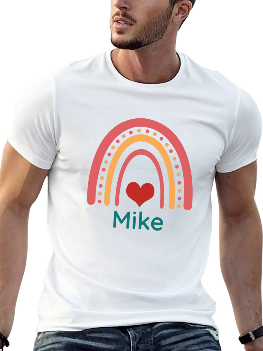 Personalized Rainbow Heart Graphic T-Shirt