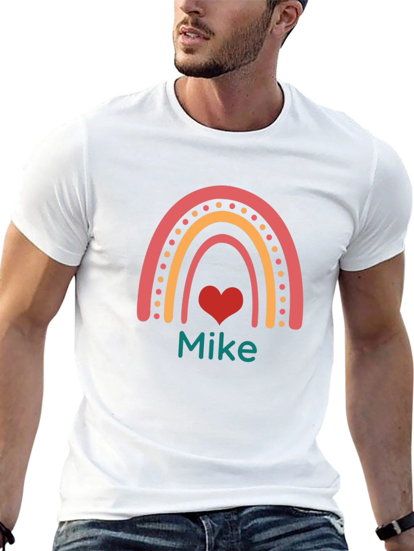 Personalized Rainbow Heart Graphic T-Shirt