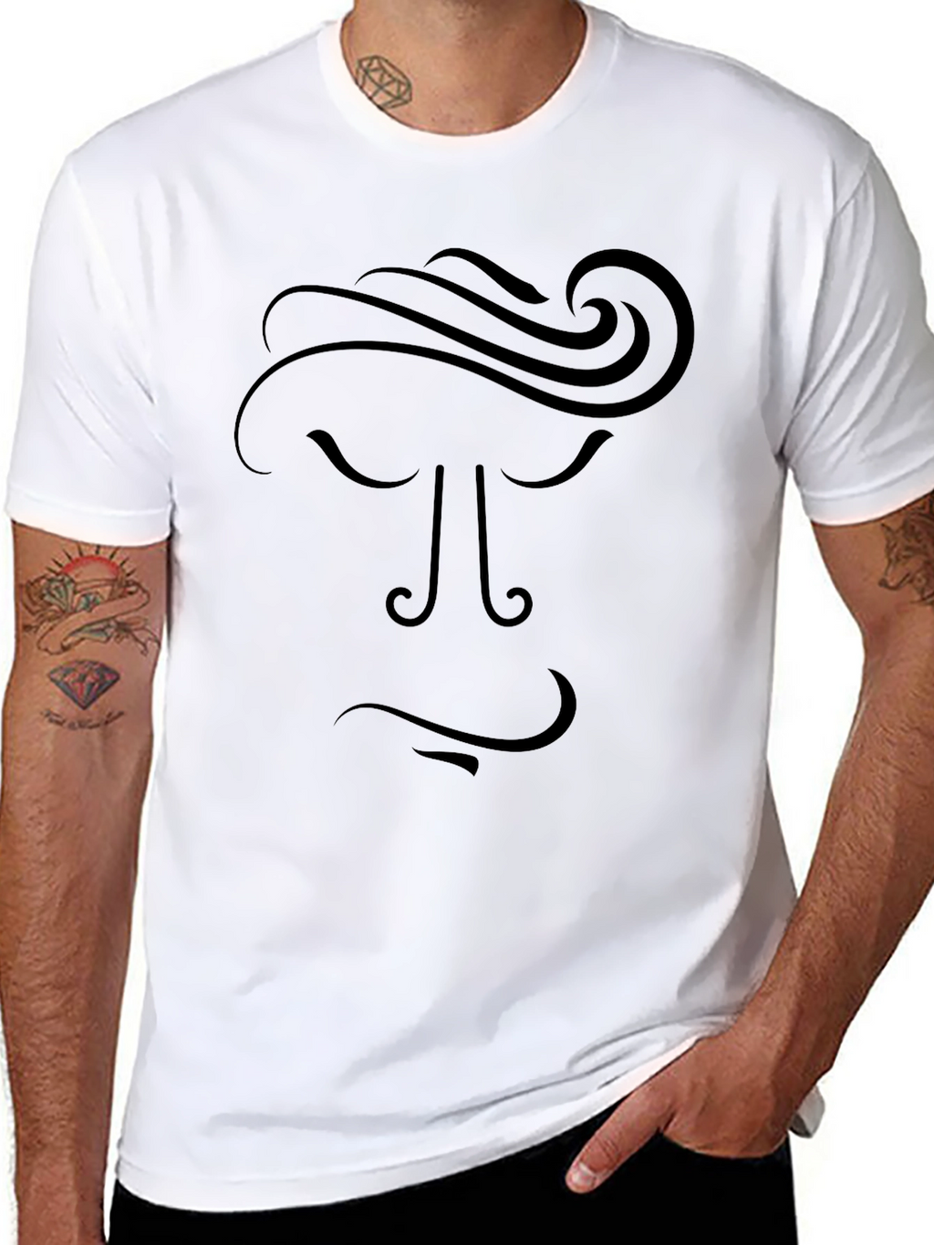 Abstract Face Graphic Tee - Black