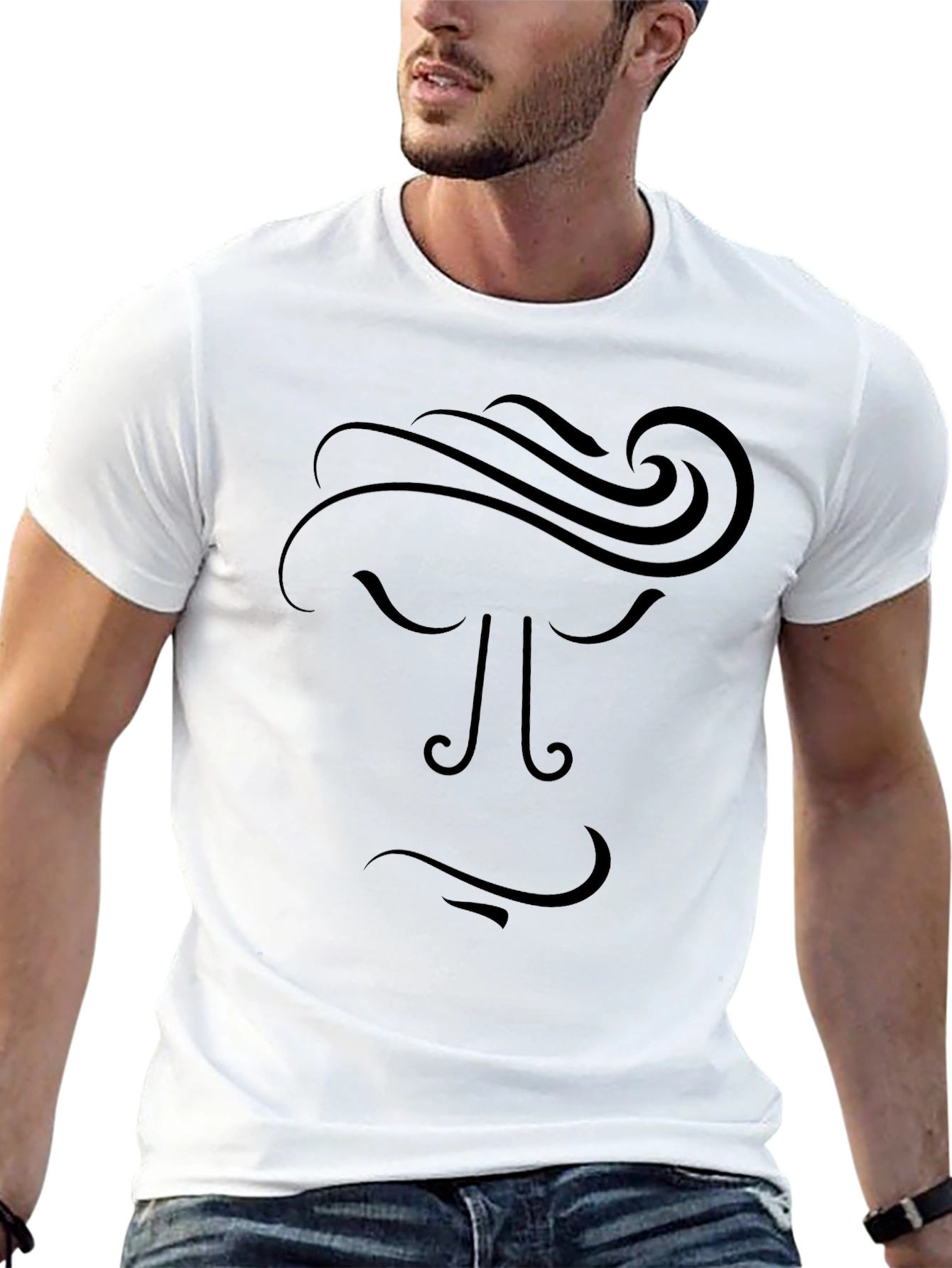 Abstract Face Graphic Tee - Black