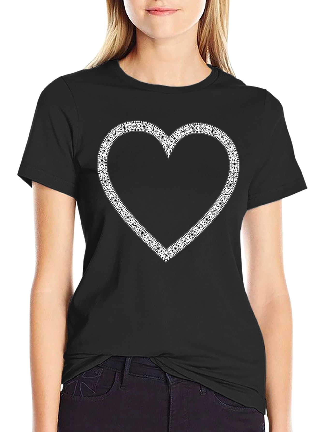 Graphic Heart Tee - Stylish Black Cotton T-Shirt
