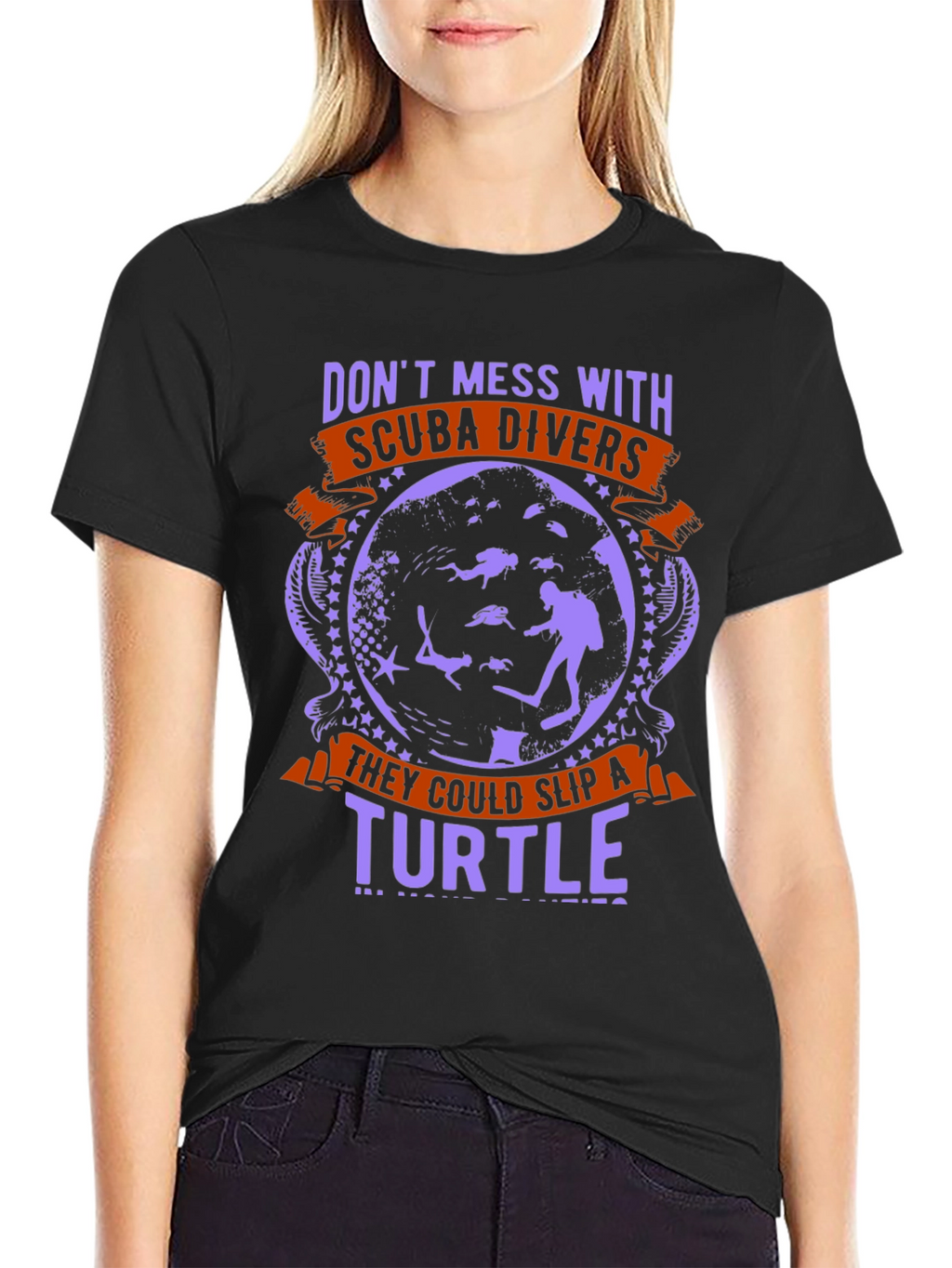 Scuba Diver Turtle Graphic T-Shirt