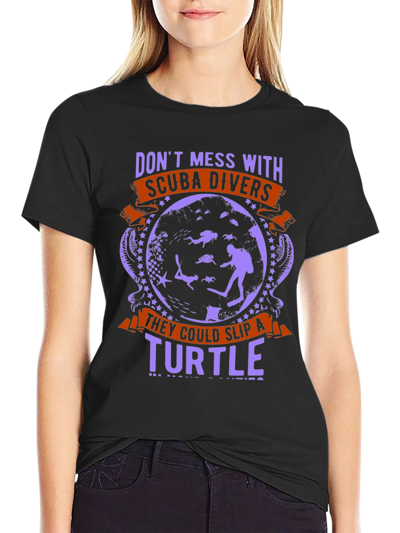 Scuba Diver Turtle Graphic T-Shirt