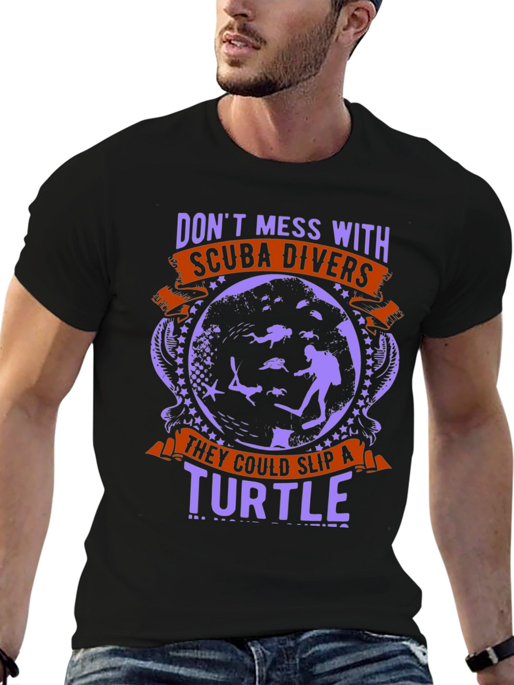 Scuba Diver Turtle Graphic T-Shirt