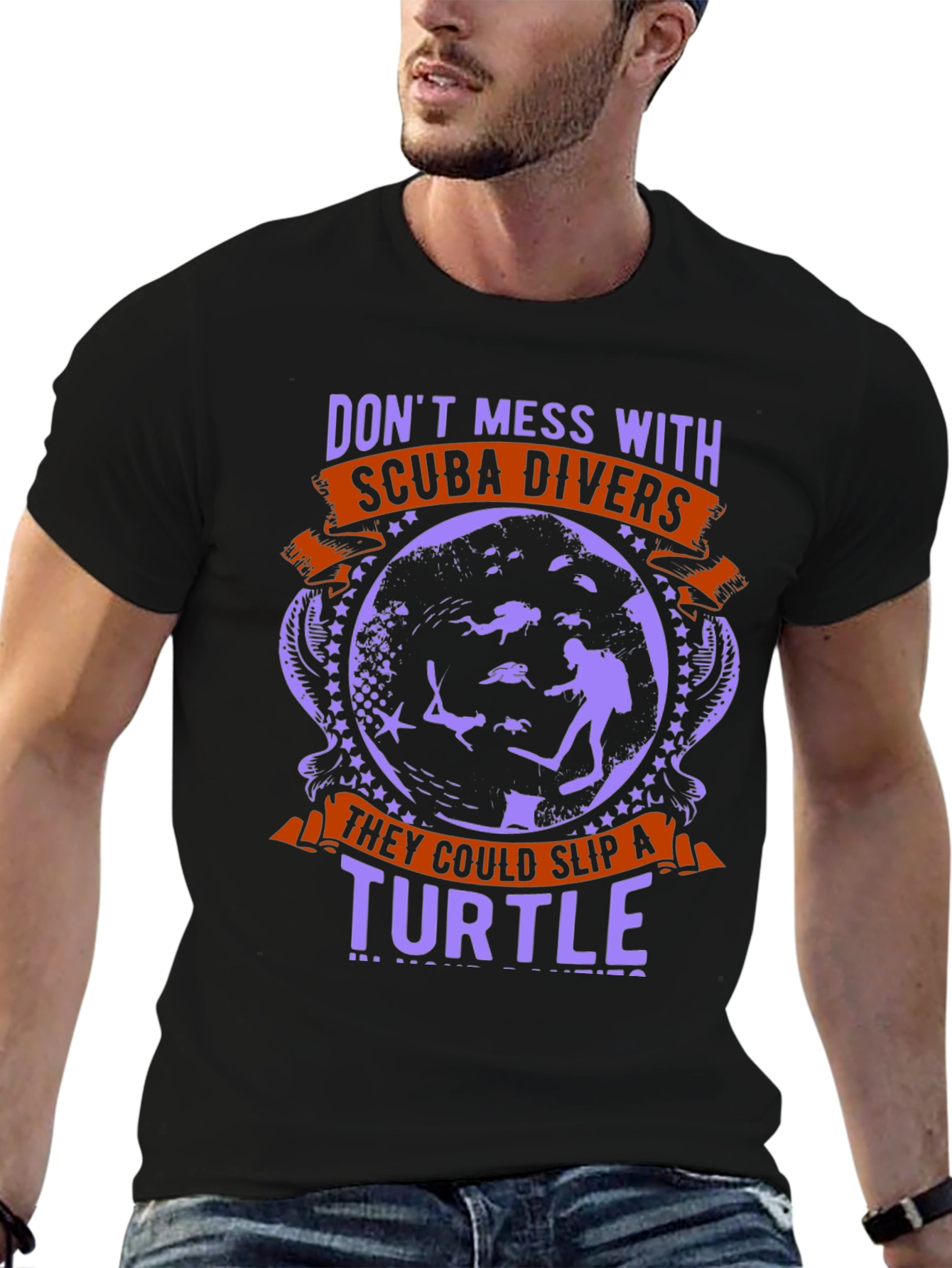 Scuba Diver Turtle Graphic T-Shirt