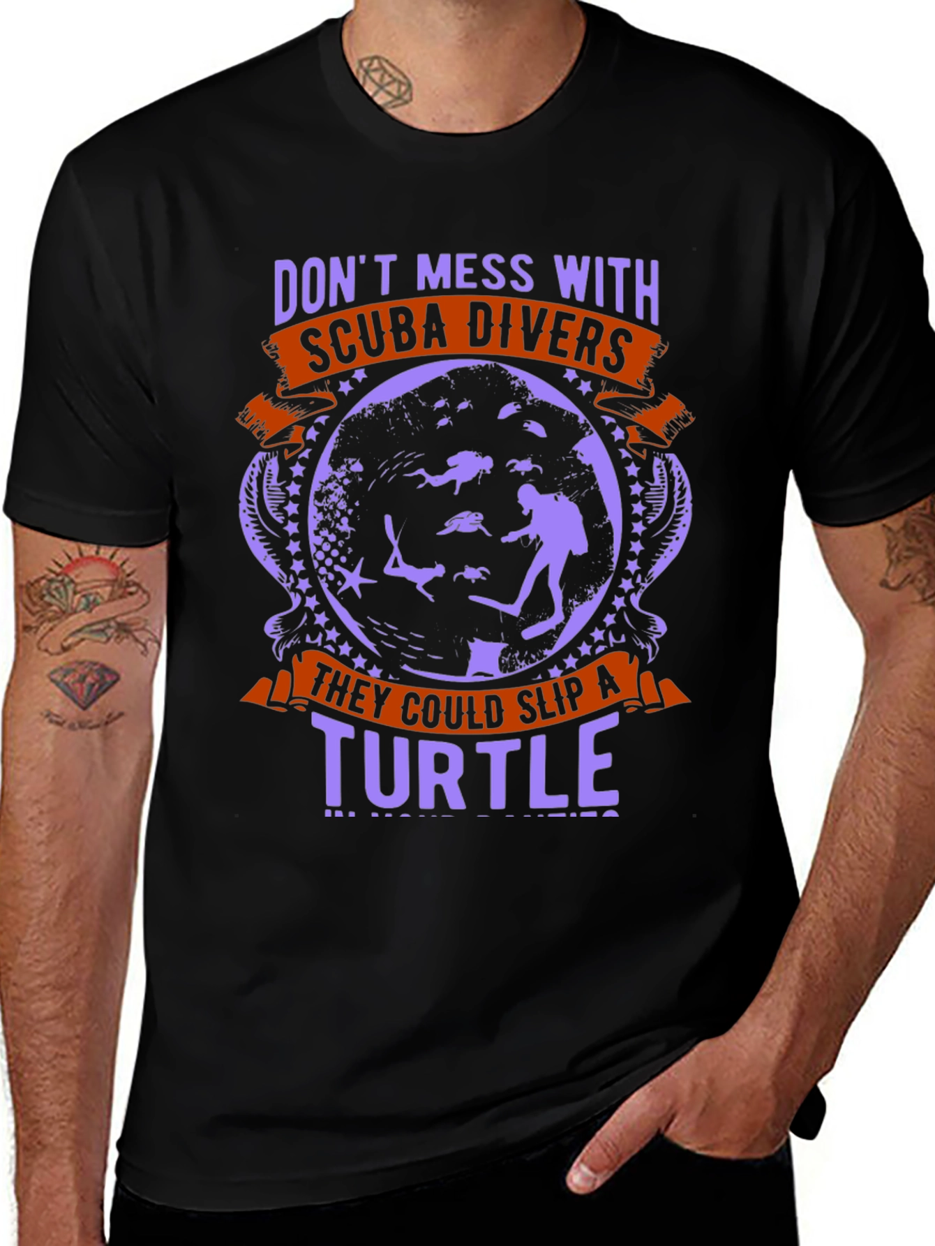 Scuba Diver Turtle Graphic T-Shirt