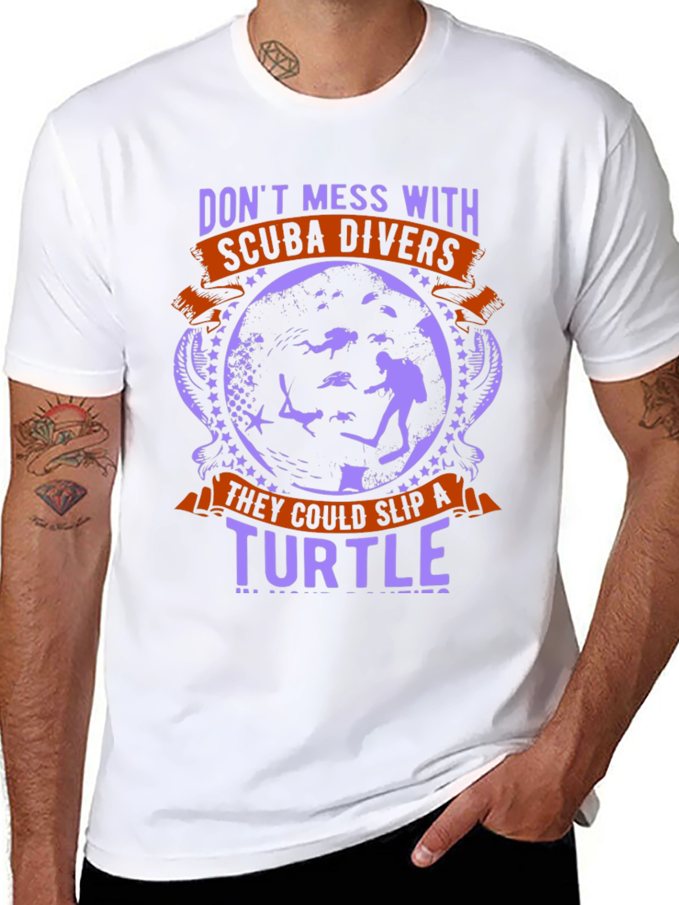 Scuba Diver Turtle Graphic T-Shirt