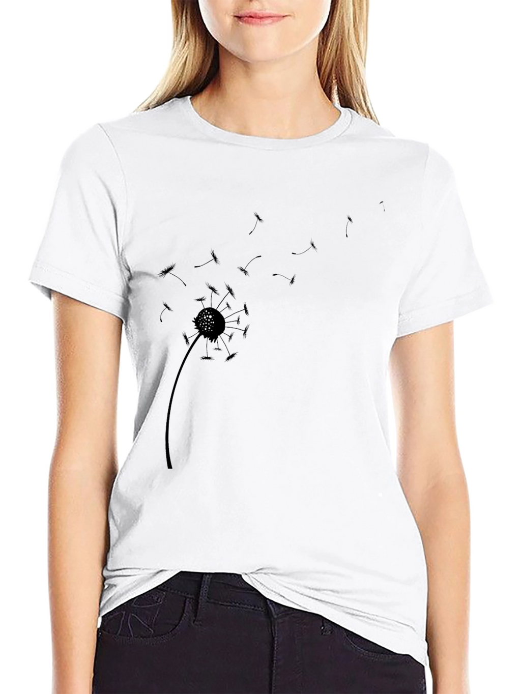 Dandelion Graphic Print Black Casual T-Shirt