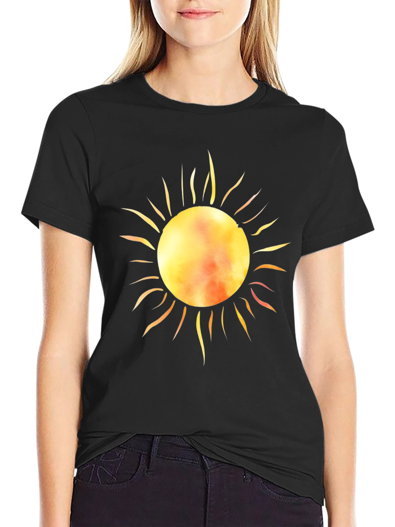 Radiant Sun Graphic Tee - Black Cotton T-Shirt